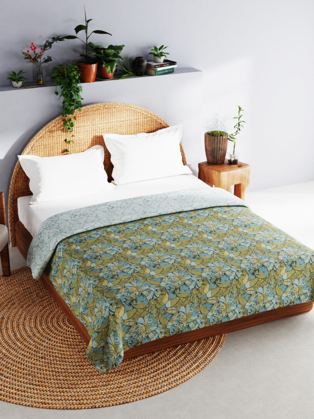 

BIANCA Blue & Green Pure Cotton Floral AC Room 120 GSM Double Bed Dohar