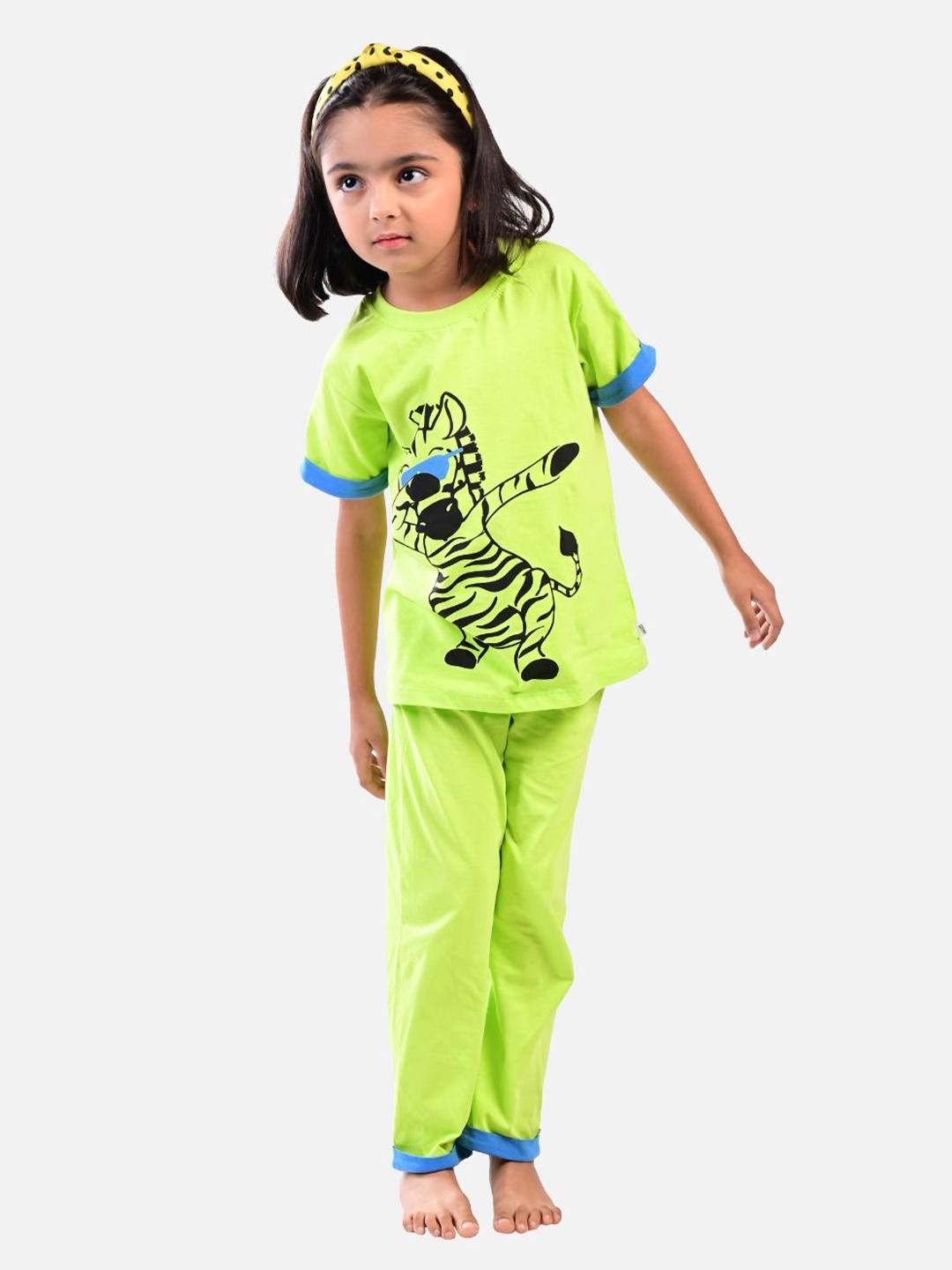 

You Got Plan B Unisex Kids Green & Blue Pure Cotton Printed Night suit