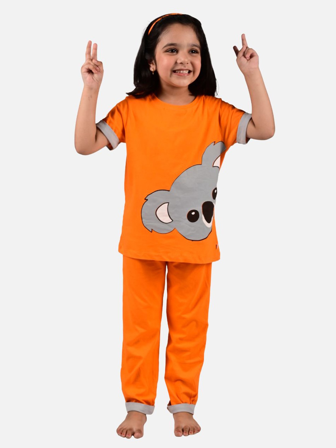 

You Got Plan B Kids Orange & Grey Graphic Printed Night suit