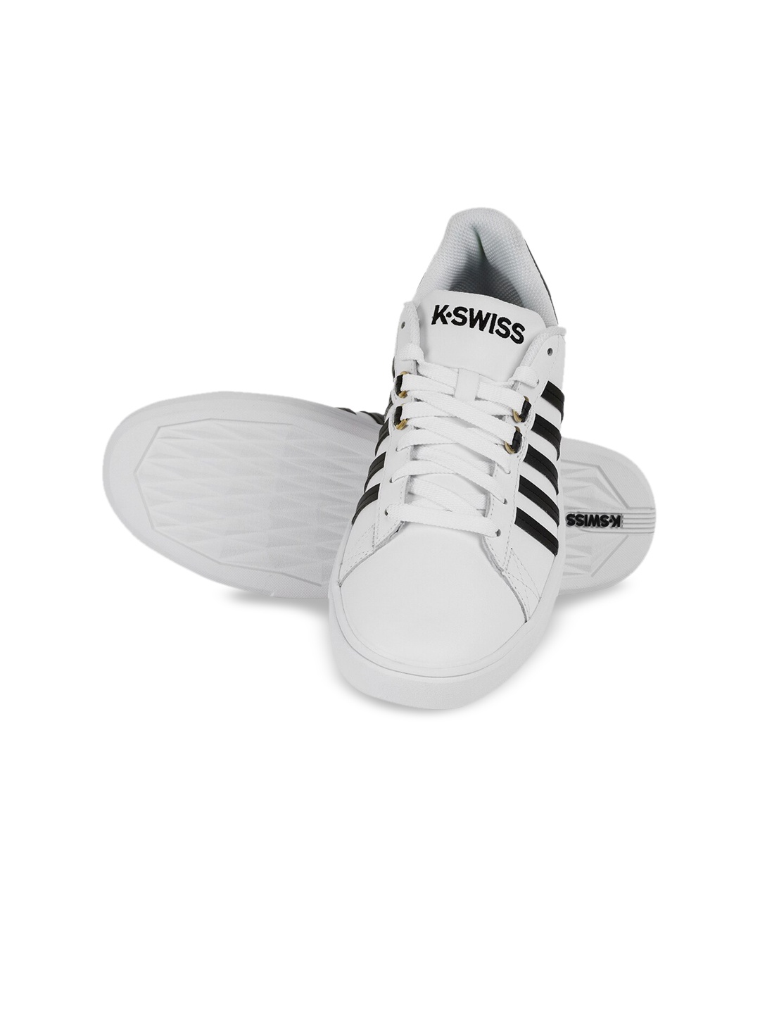 

K-SWISS Women White Striped Mesh Lace Up Sneakers