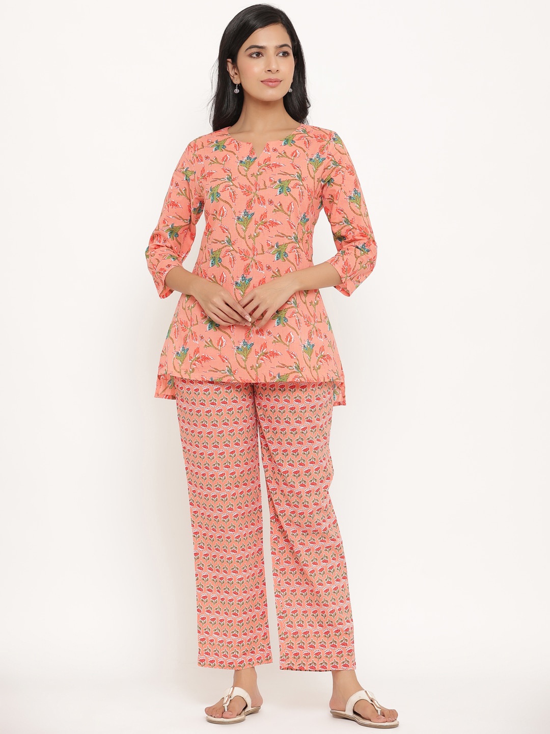 

mirari PEACH PRINTED COTTON NIGHTSUIT