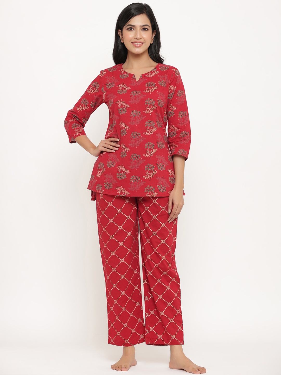 

mirari Pure Cotton Printed Night suit, Red