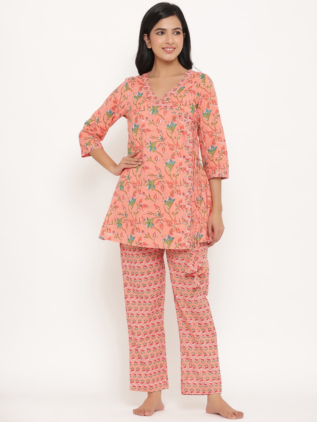 

mirari PRINTED PINK COTTON NIGHTSUIT, Peach