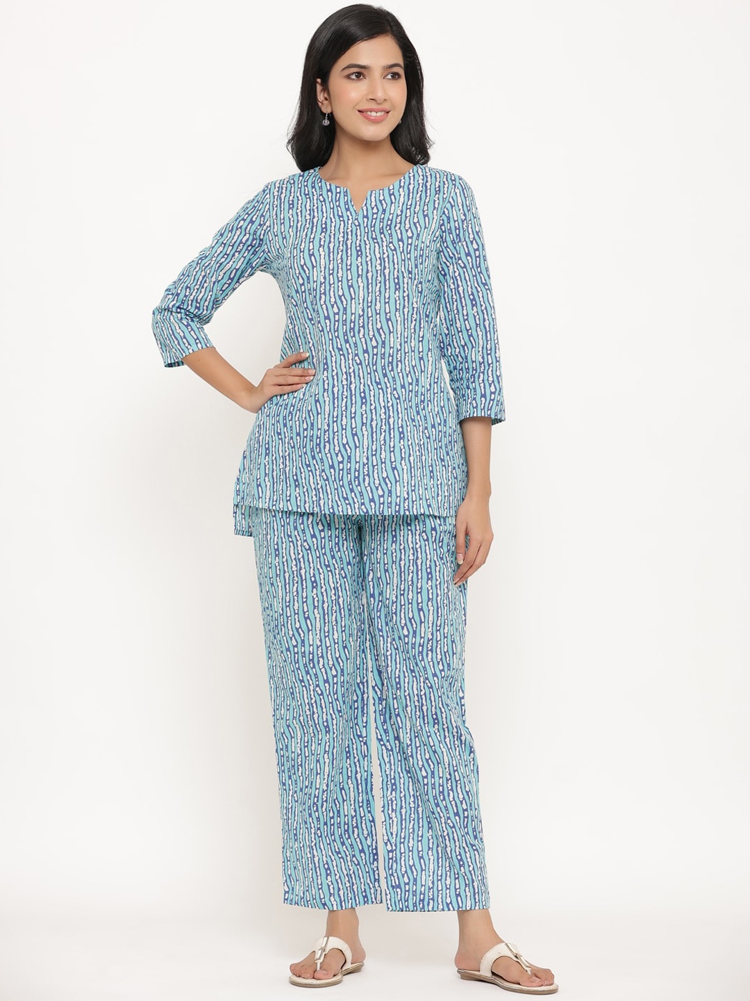 

mirari Women Printed Cotton Night suit, Blue