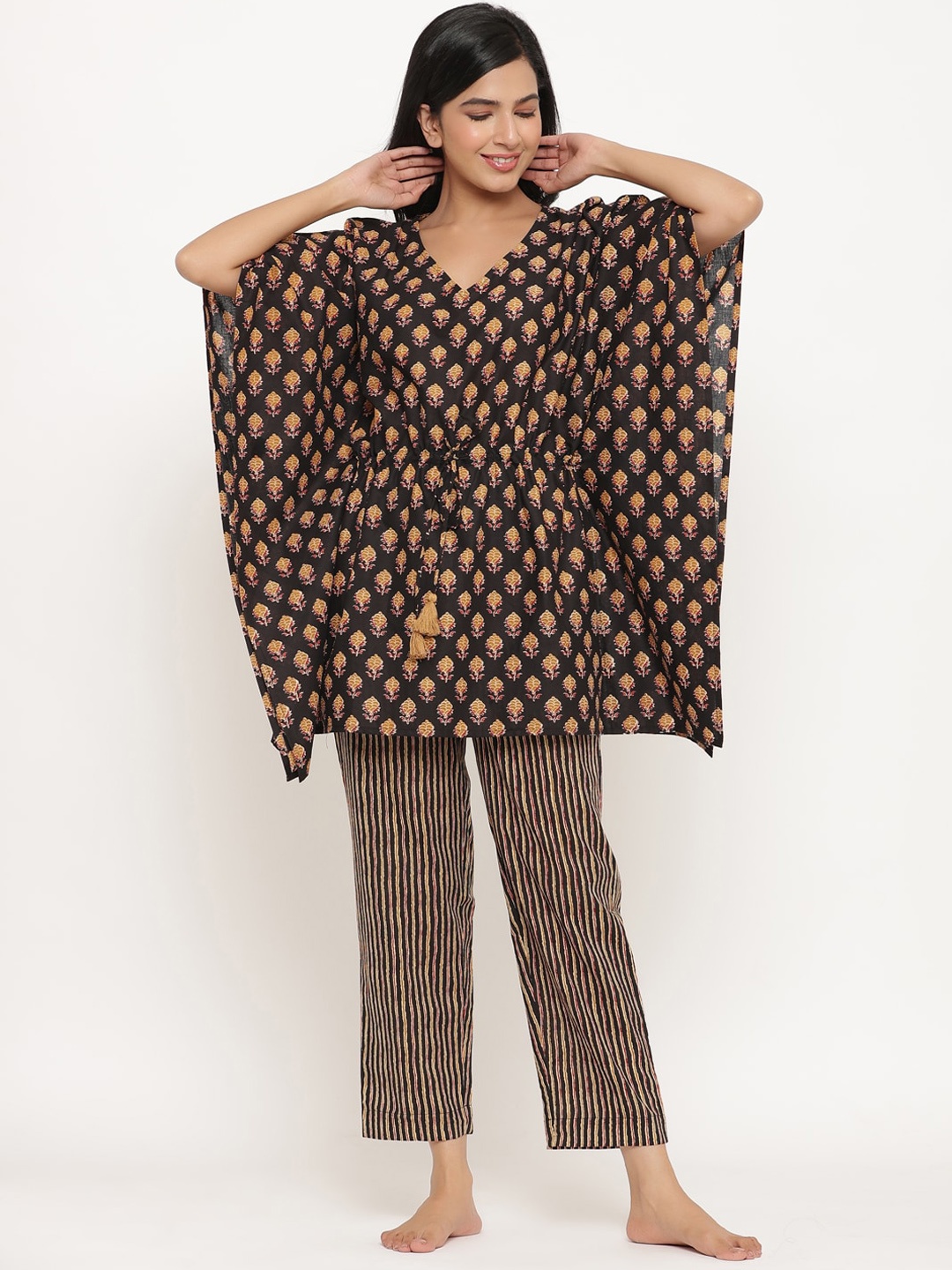 

mirari Women Brown & Black Printed Cotton Night suit
