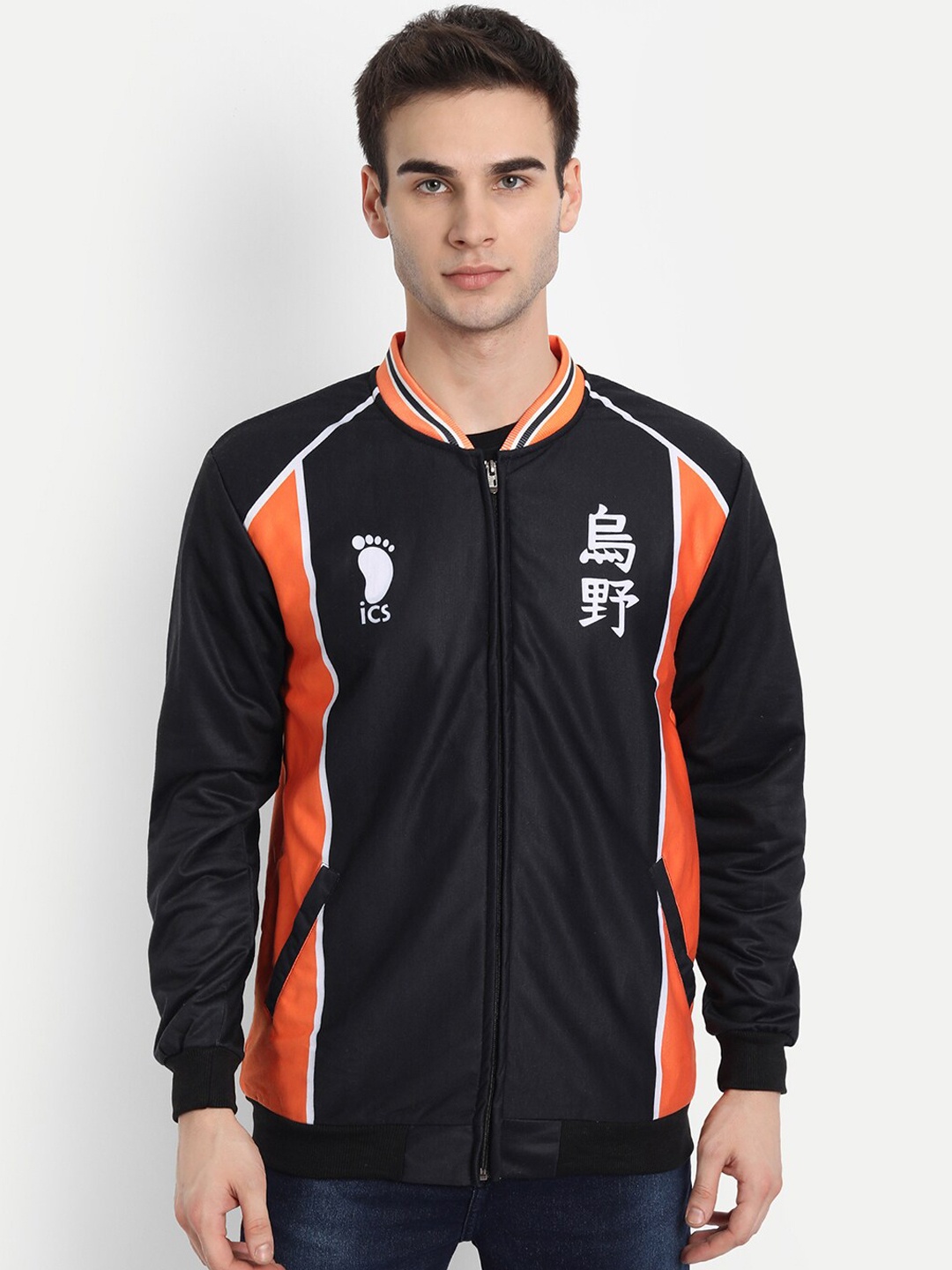 

COMICSENSE Men Anime Printed Haikyuu Karasuno Bomber Jacket, Black