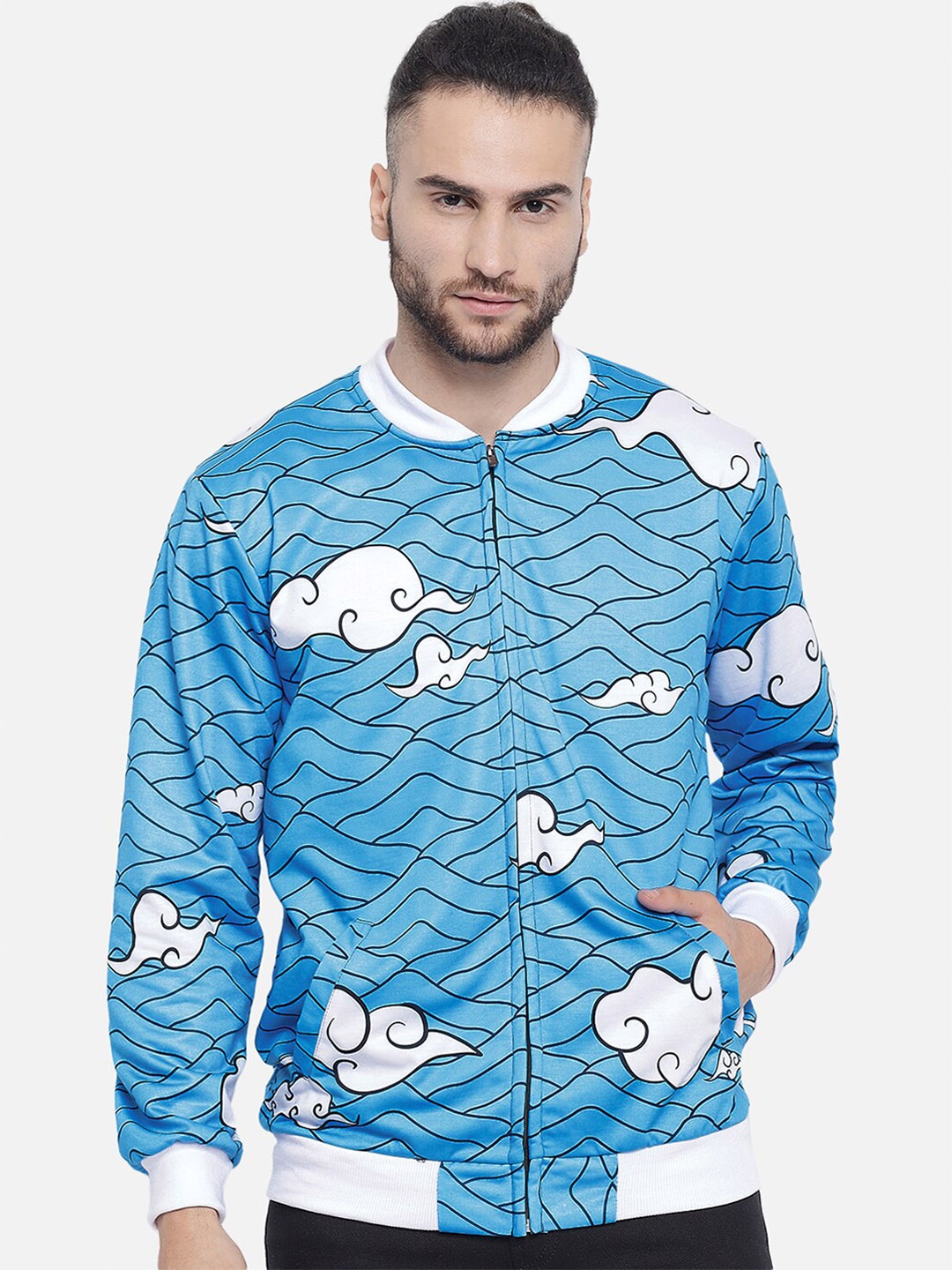 

COMICSENSE Men Blue Anime Printed Demon Slayer Bomber Jacket