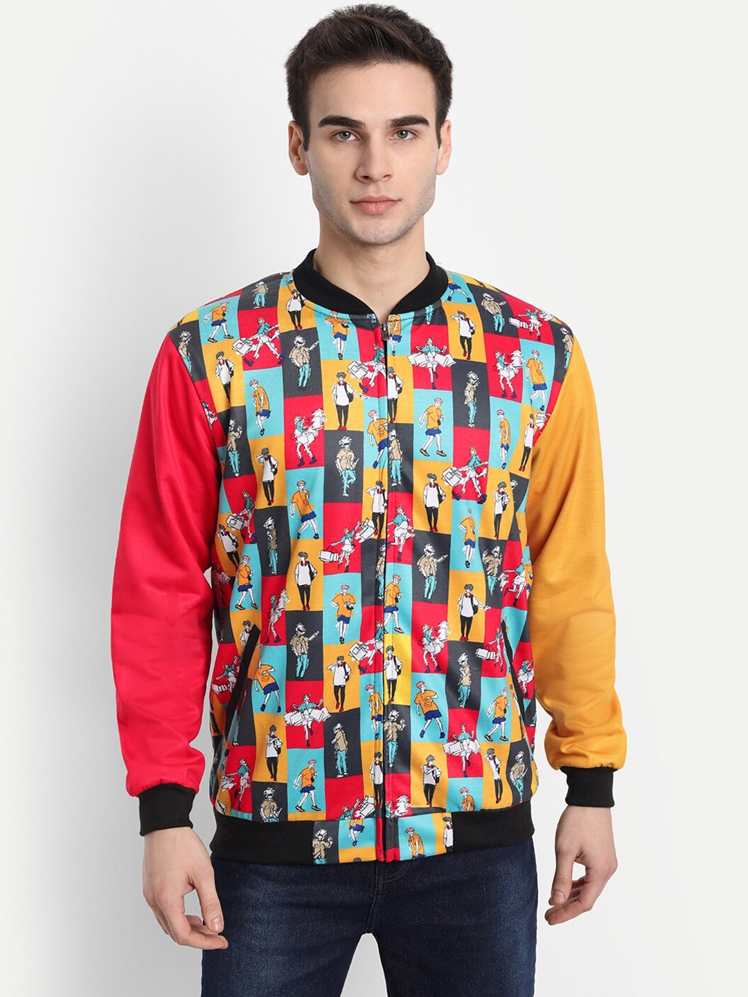 

COMICSENSE Men Red & Blue Anime Printed Jujutsu Kaisen Lightweight Bomber Jacket