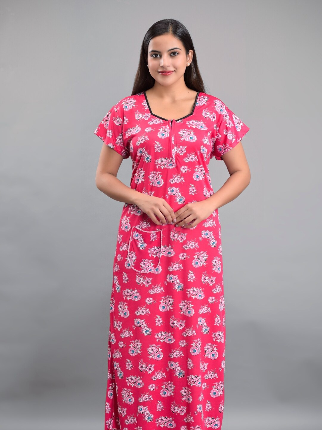 

Apratim Pink Printed Maxi Nightdress