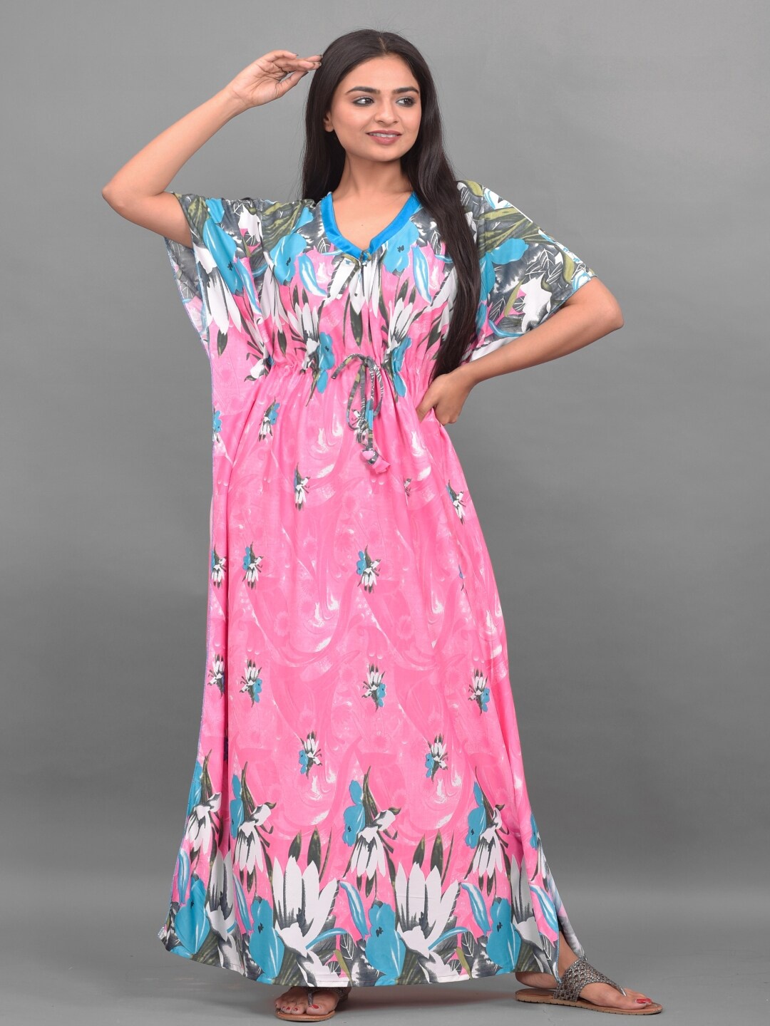 

Apratim Pink Printed Maxi Nightdress