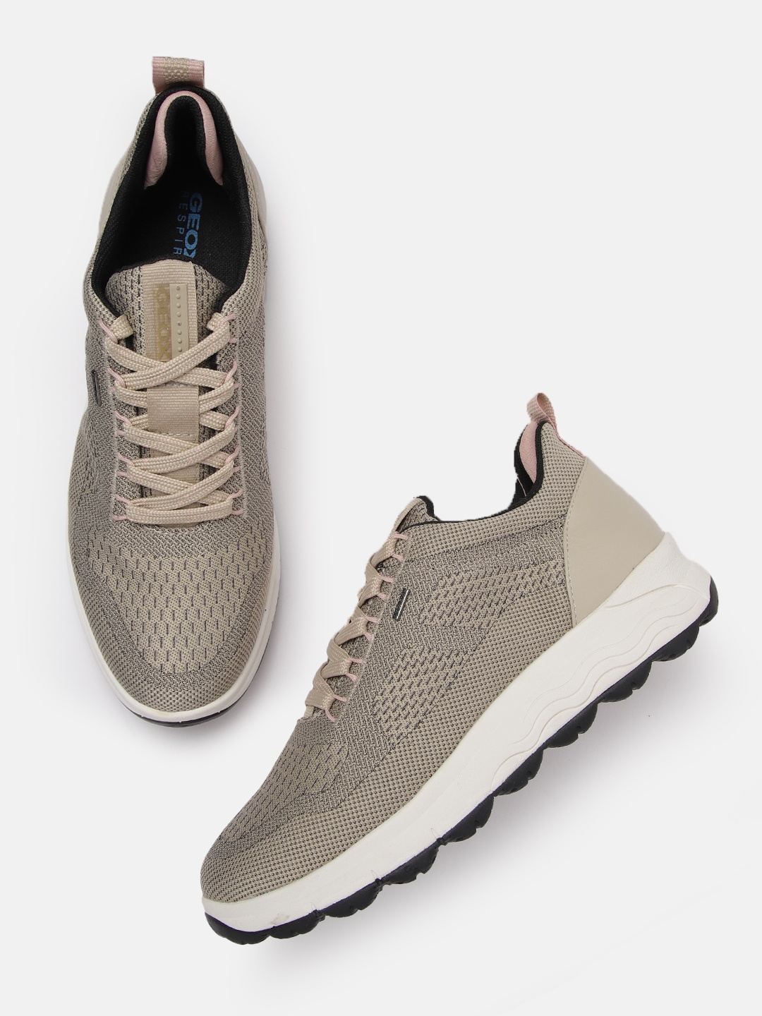 

Geox Women Beige Textured Lightweight Sneakers