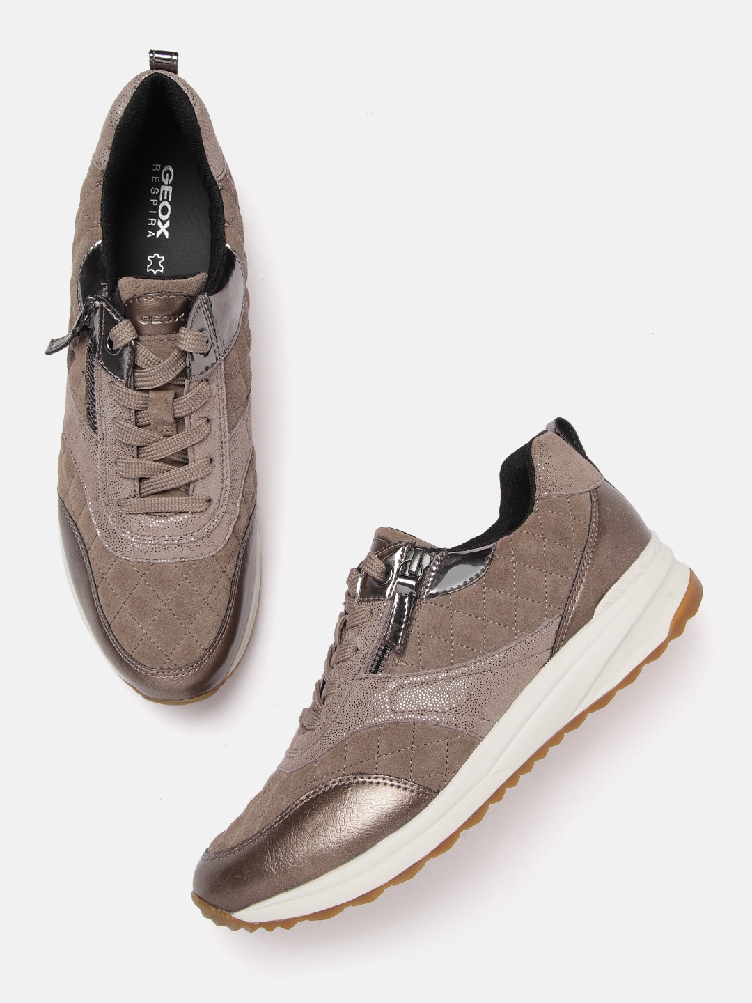 

Geox Women Taupe Woven Design Leather Lightweight Sneakers