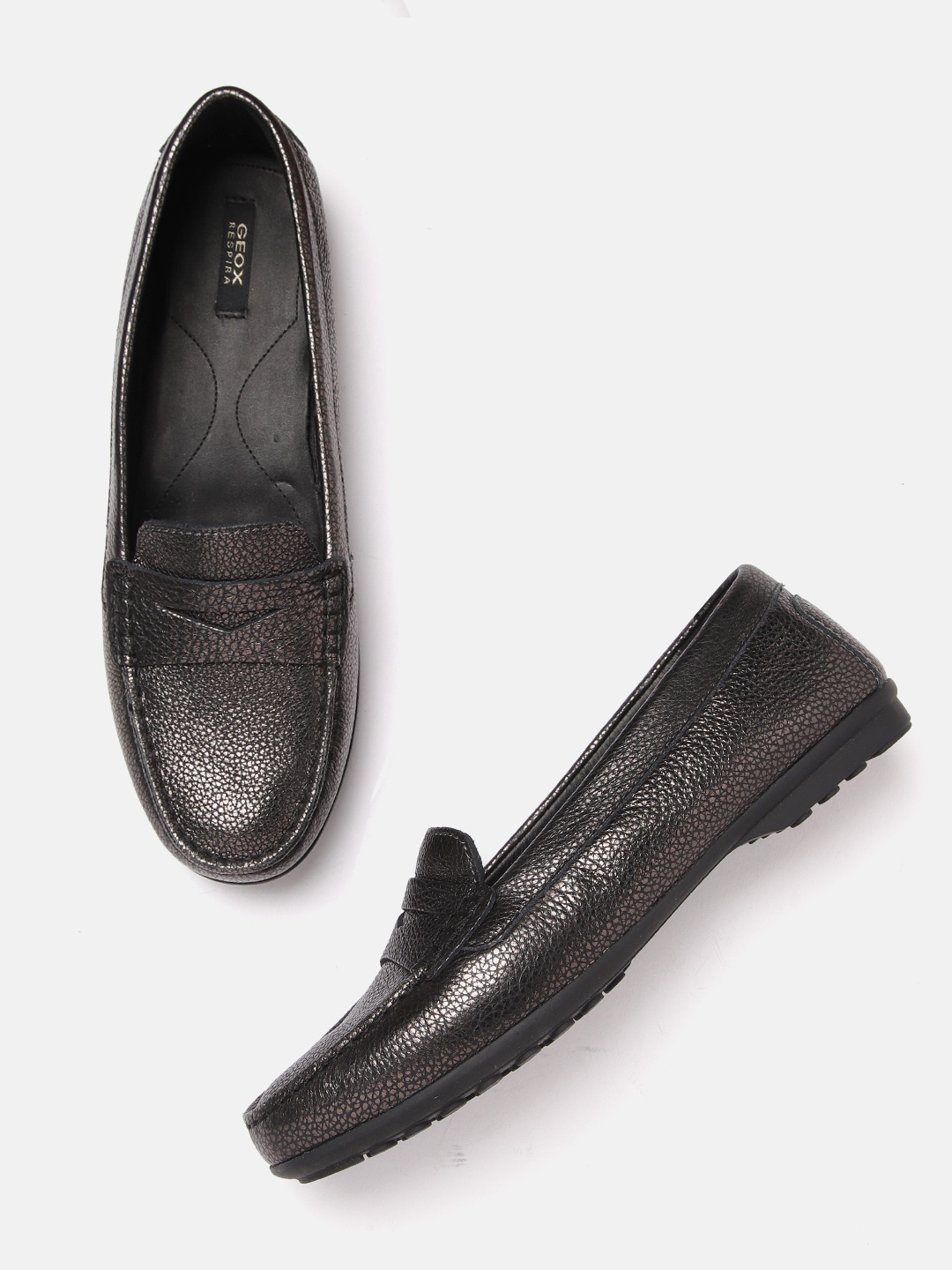 

Geox Women Black Textured Lightweight Leather Loafers