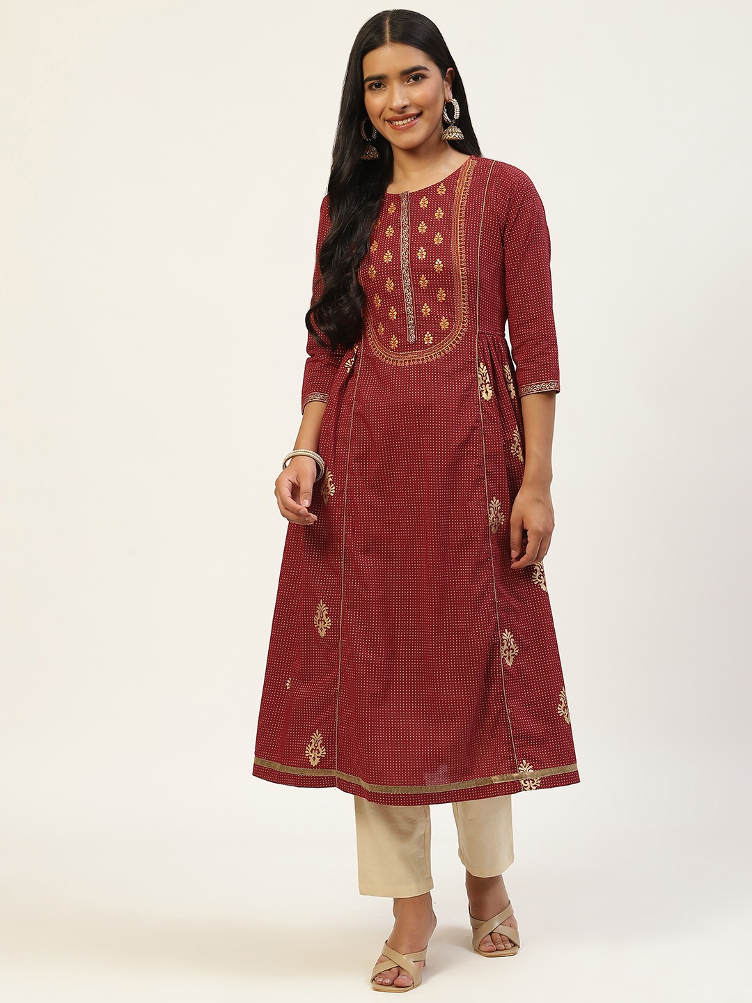 

RangDeep Women Ethnic Motifs Embroidered Empire Sequinned Kurta with Trousers, Maroon