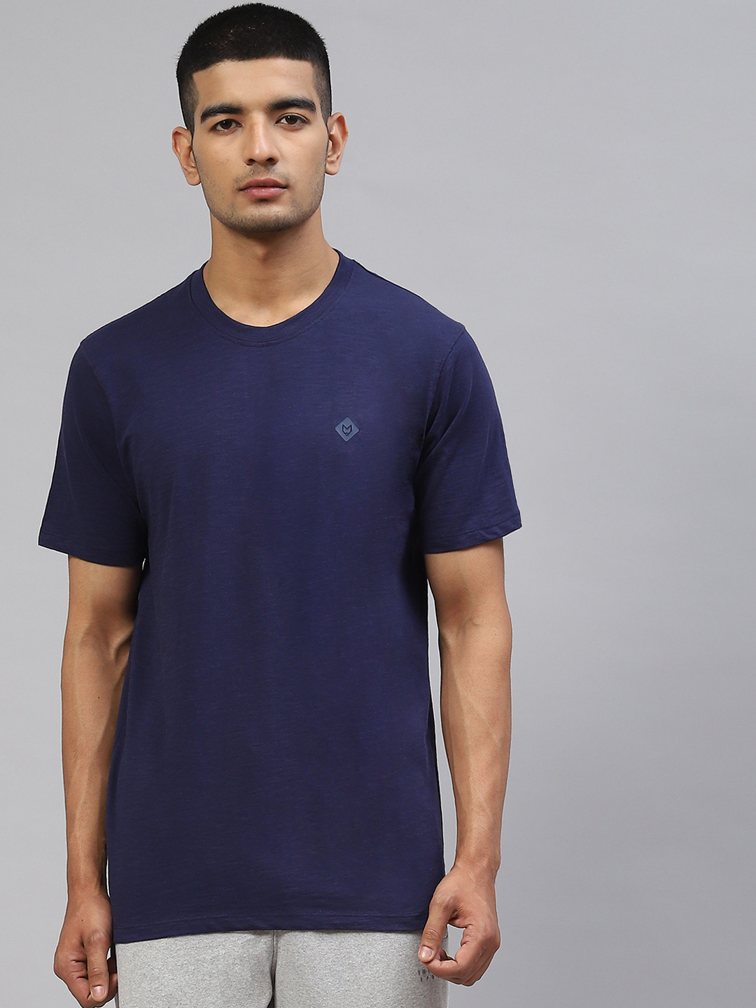 

Almo Wear Men Navy Blue Solid Cotton Anti-Microbial Lounge T-shirt