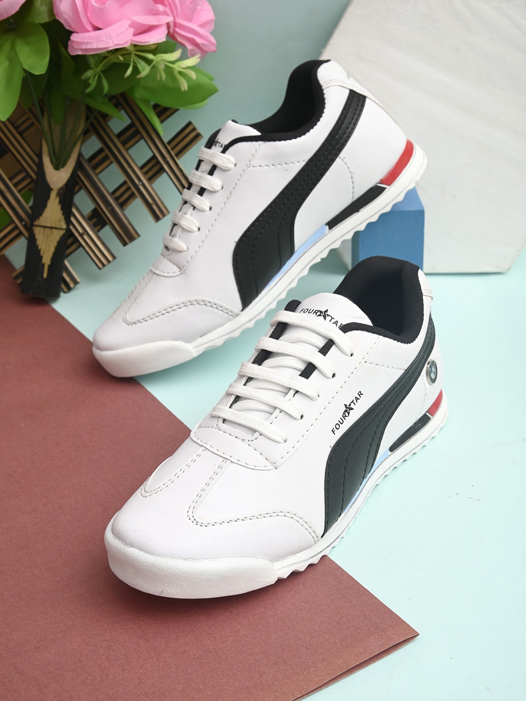 

FOUR STAR TRUCK SALES Men White Colourblocked Synthetic Sneakers