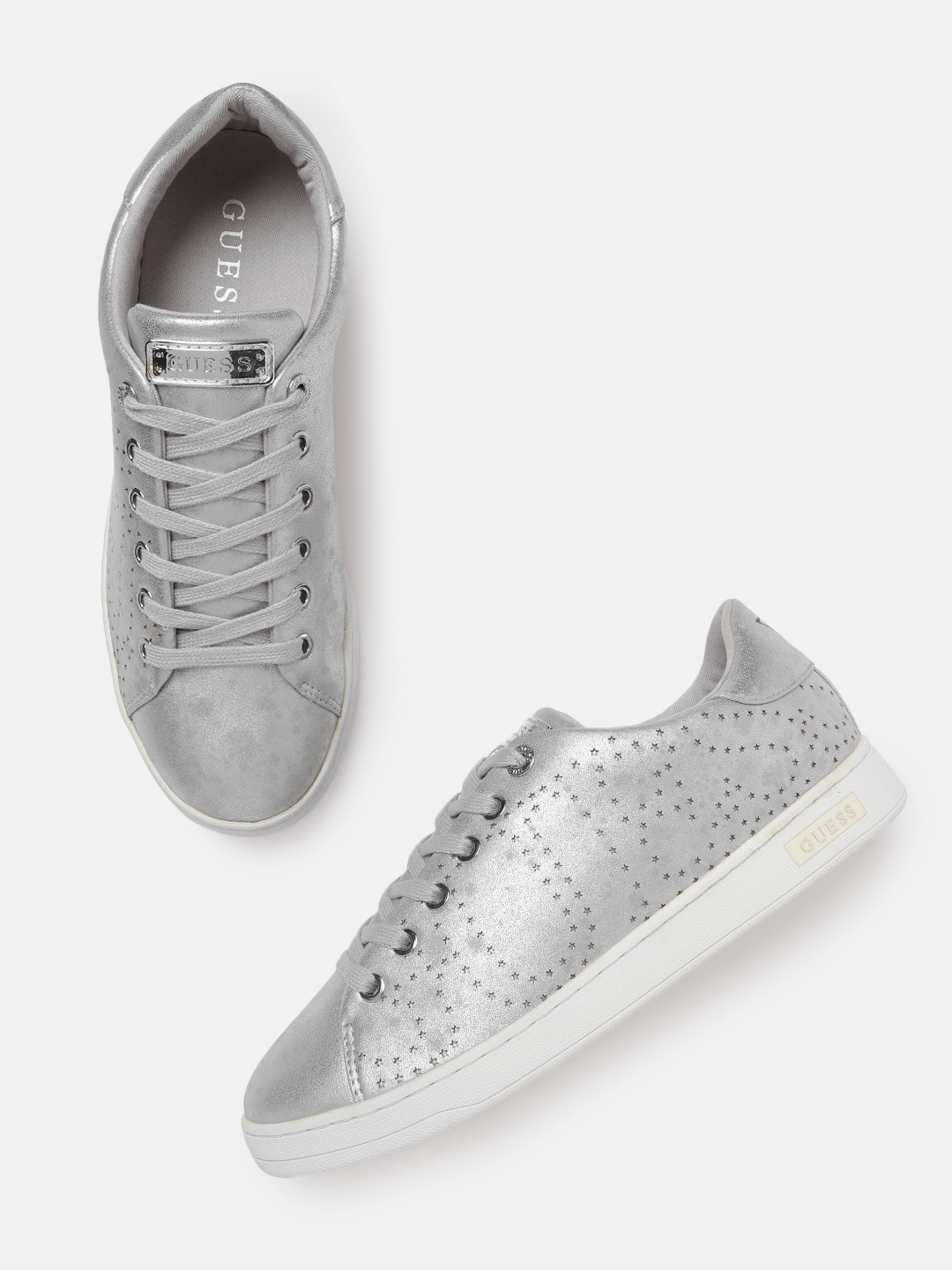 

GUESS Women Silver-Toned Perforated Sneakers