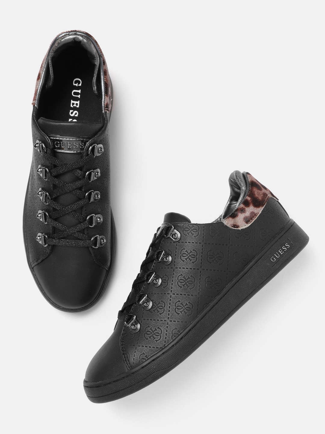 

GUESS Women Black Brand Logo Textured Sneakers