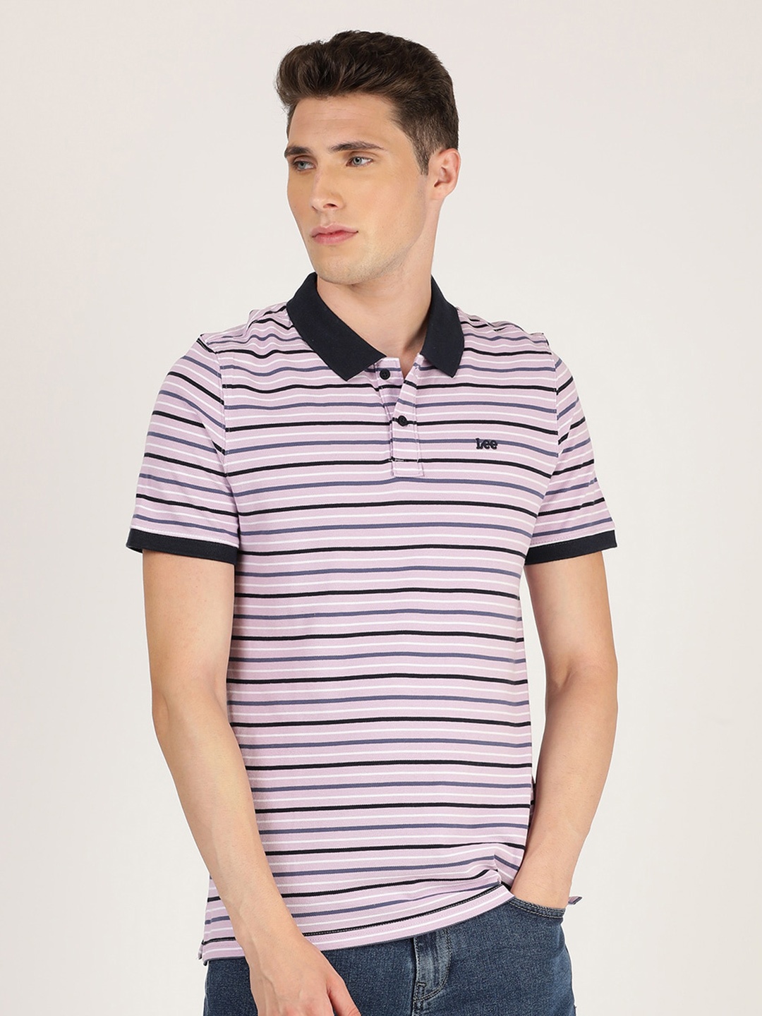 

Lee Men Purple Striped Polo Collar Slim Fit T-shirt