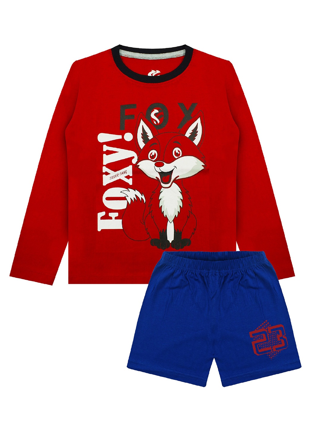 

Silver Fang Boys Red & Blue Printed T-shirt with Shorts