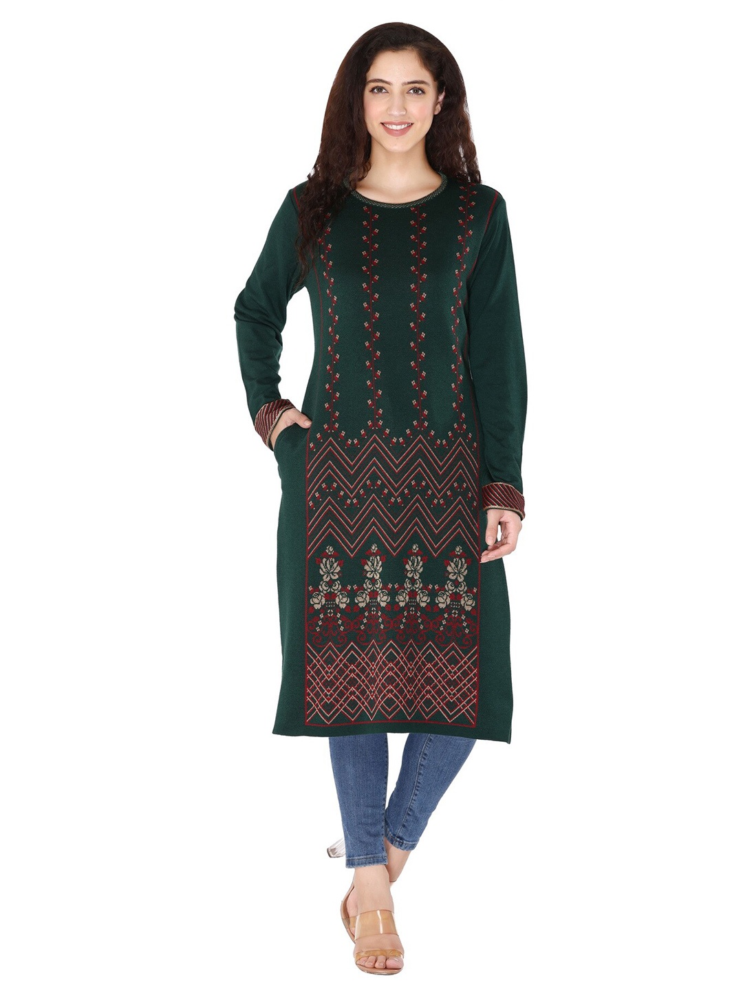 

KEIKO Women Green & Brown Ethnic Motifs Printed Kurta