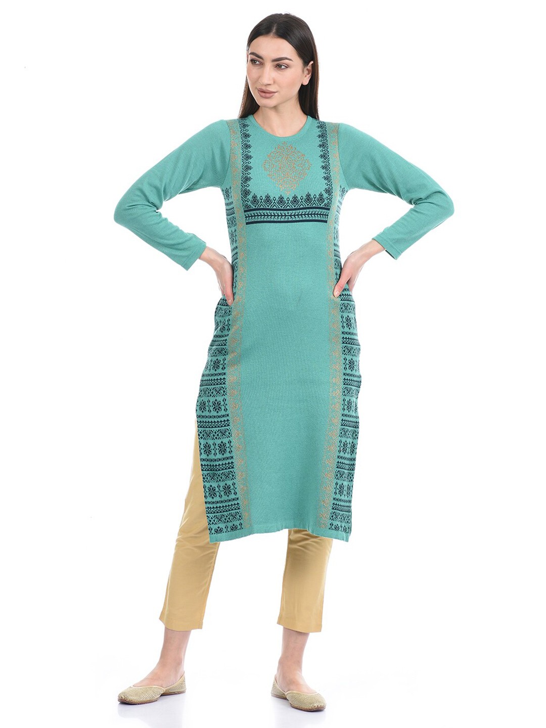 

KEIKO Women Sea Green & Black Ethnic Motifs Printed Kurta