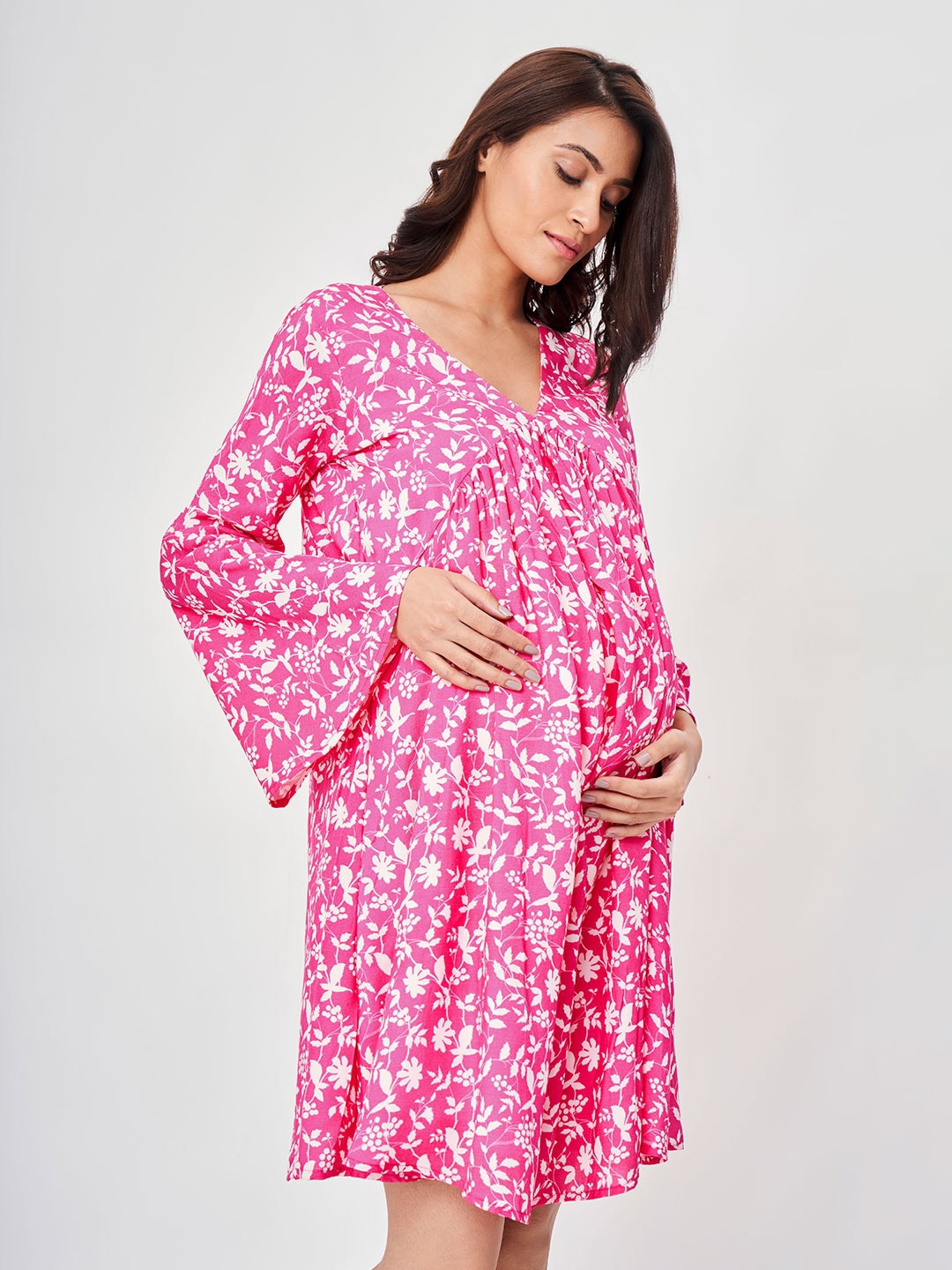 

Ed-a-Mamma Pink Floral Maternity A-Line Dress