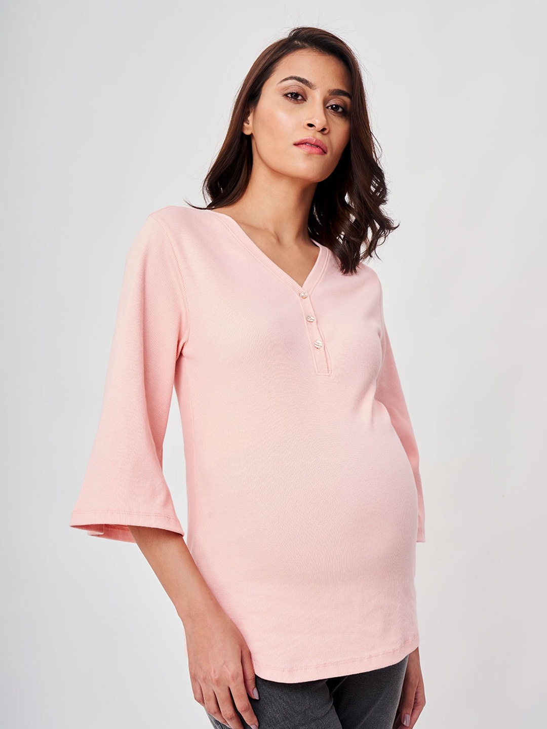 

Ed-a-Mamma Women Pink V-Neck T-shirt