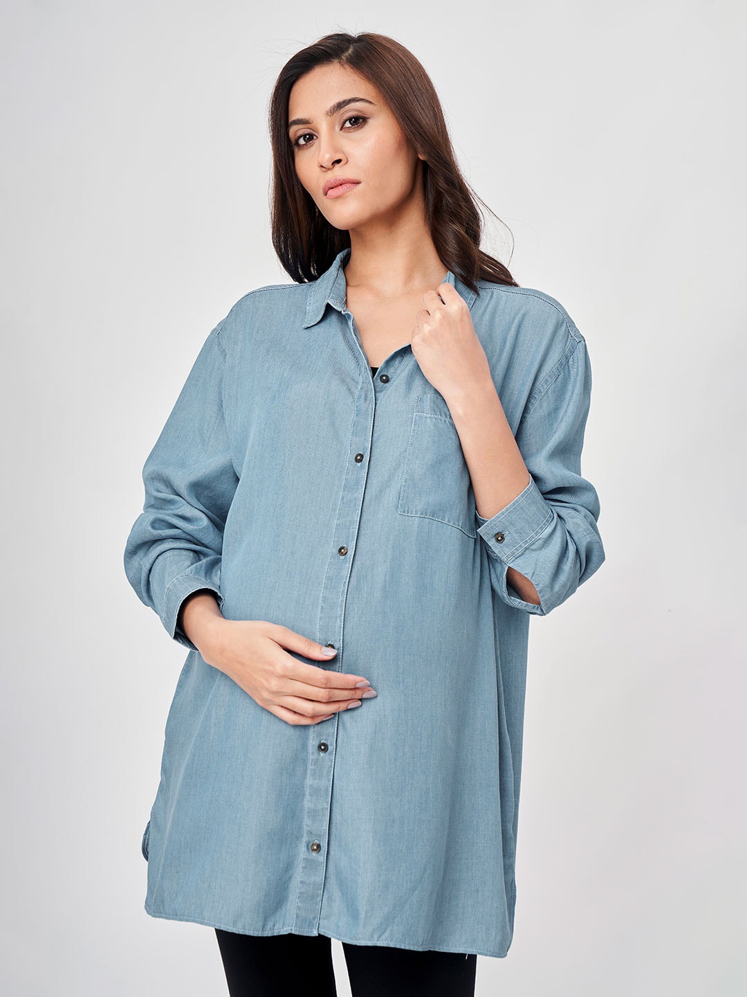 

Ed-a-Mamma Women Blue Maternity Shirt