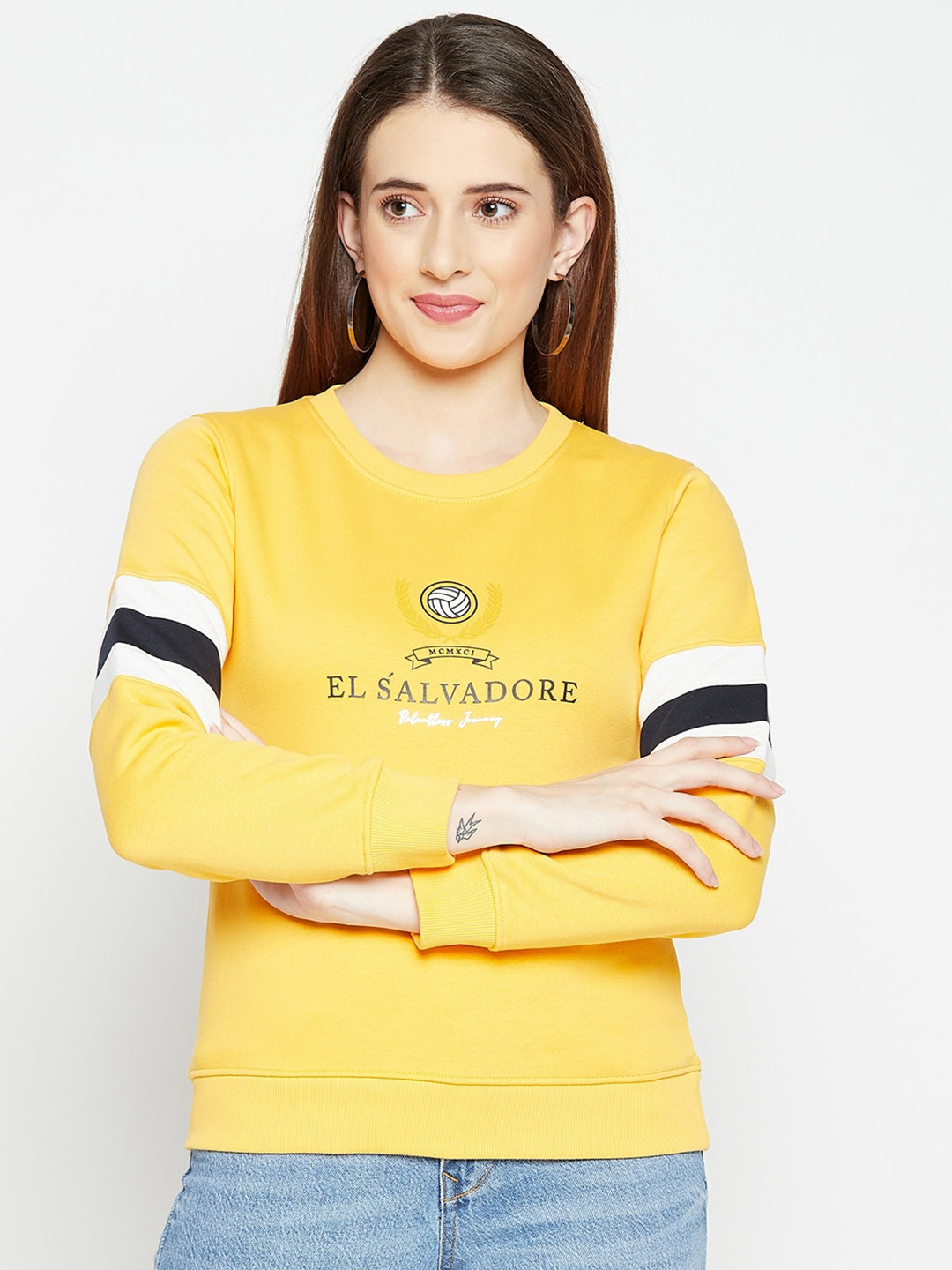 

Octave Women Yellow Striped Sweatshirt