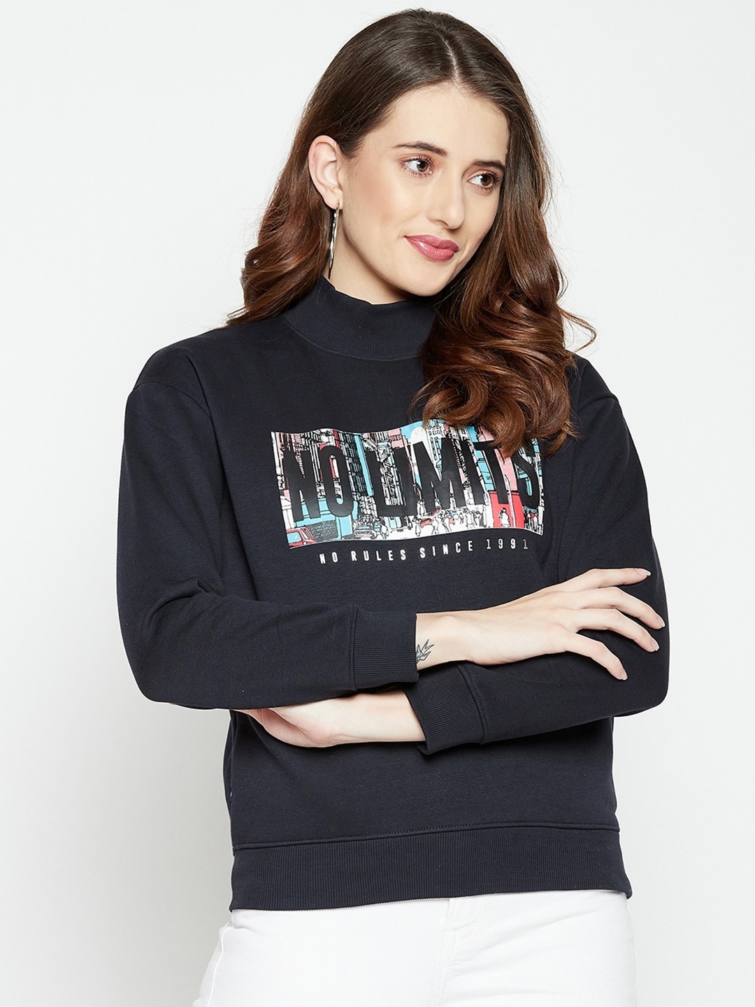 

Octave Women Navy Blue Printed Sweatshirt