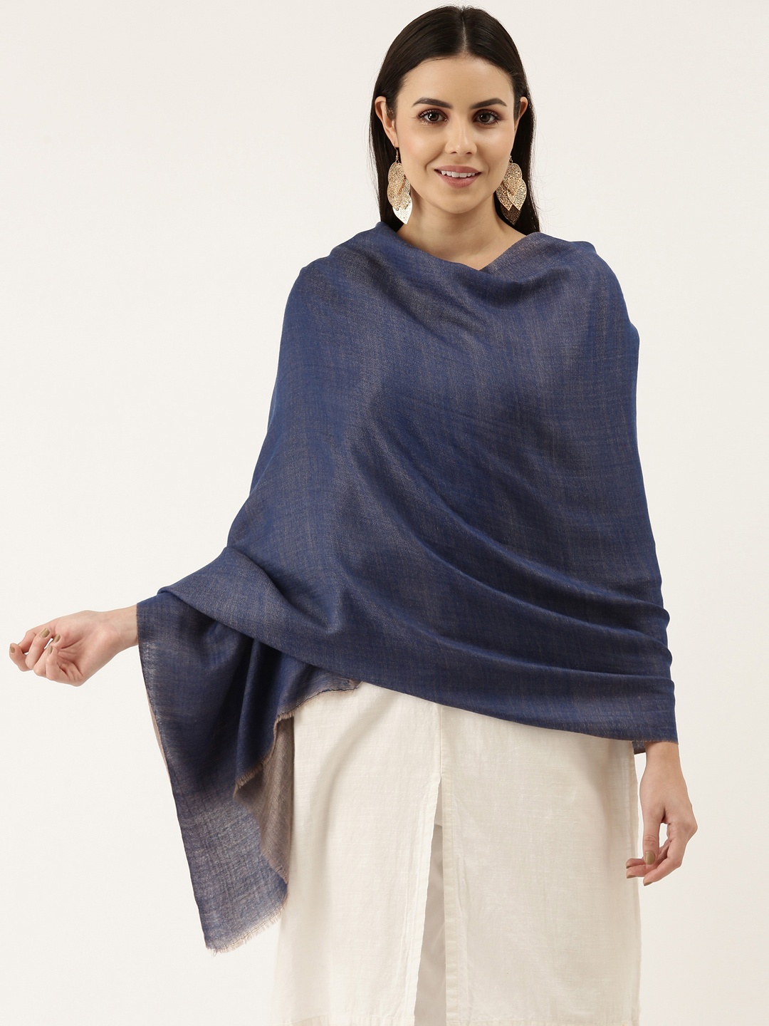 

Pashmoda Women Navy Blue Solid Wool Shawl