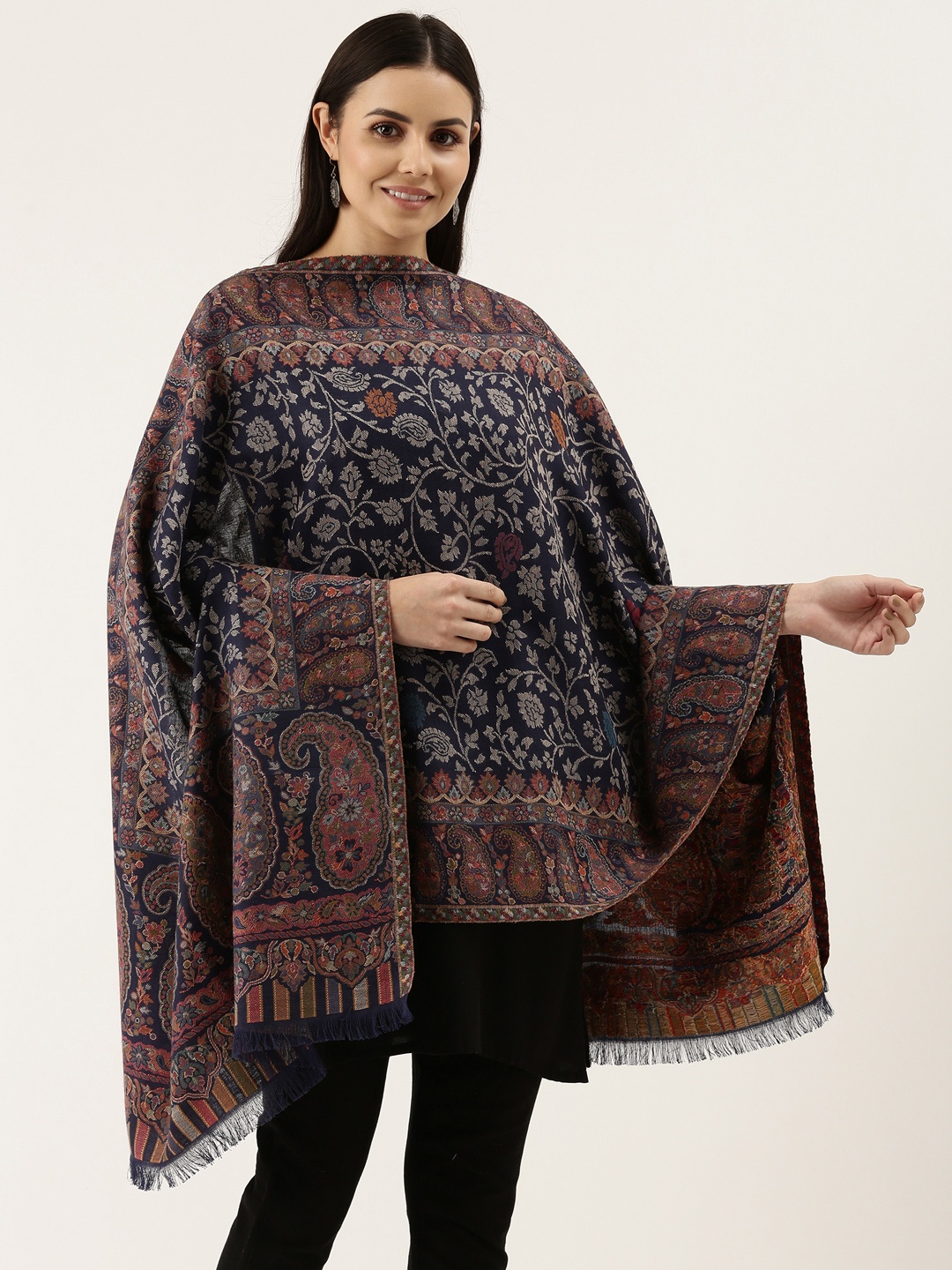 

Pashmoda Women Navy Blue Paisley Printed Woolen Shawl