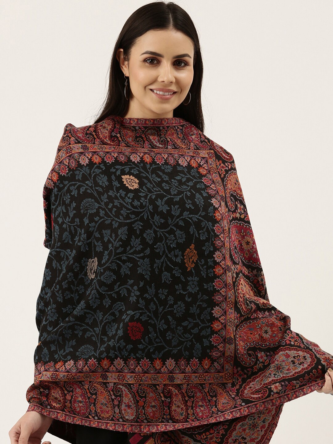 

Pashmoda Women Black & Brown Woven-Design Shawl