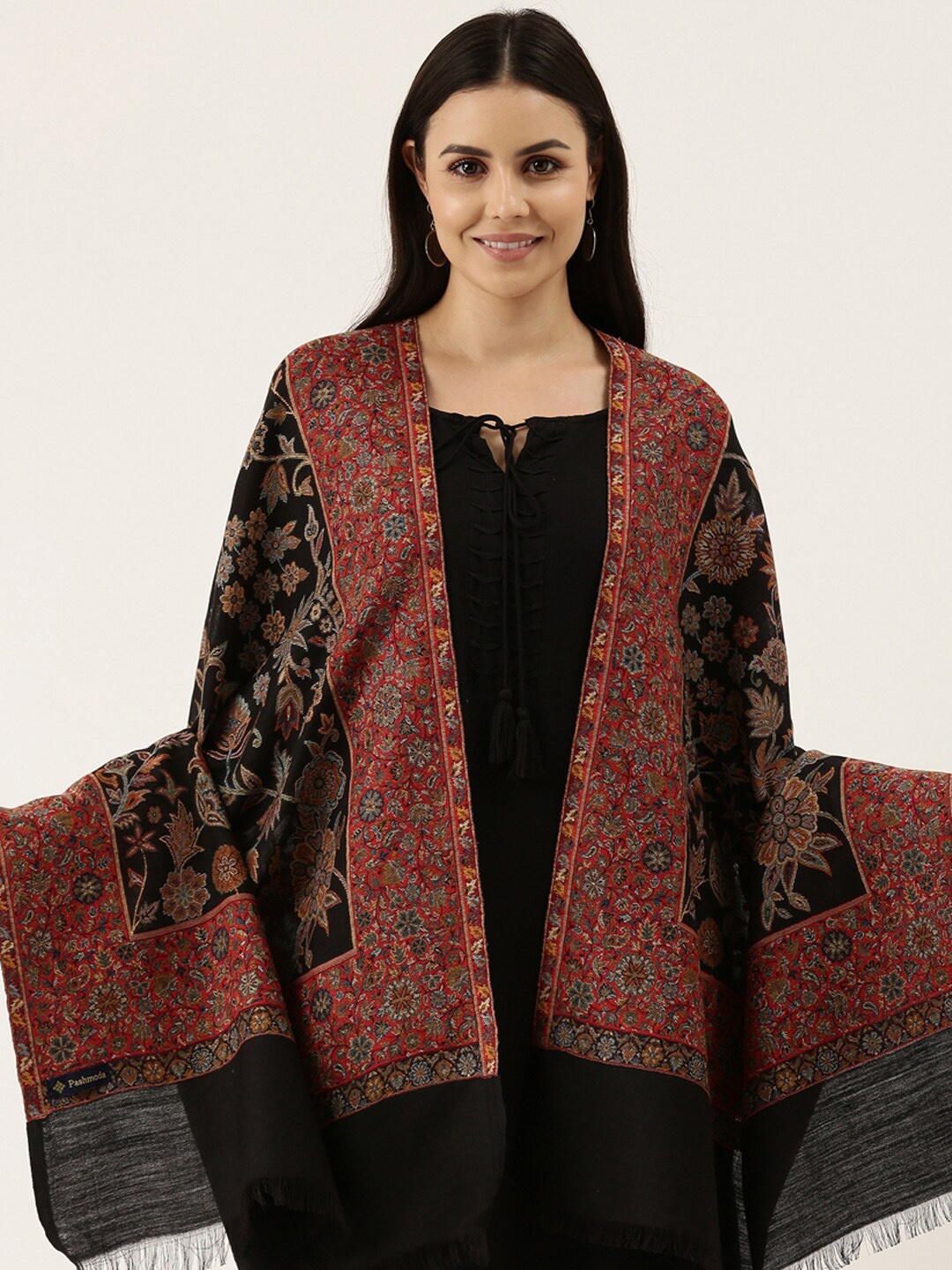 

Pashmoda Women Black Kaani Woolen Shawl