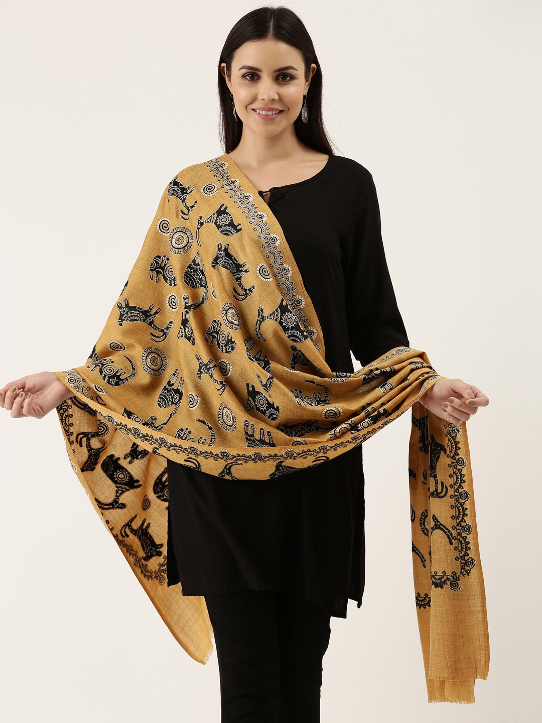 

Pashmoda Women Mustard Yellow Embroidered Pure Woolen Shawl
