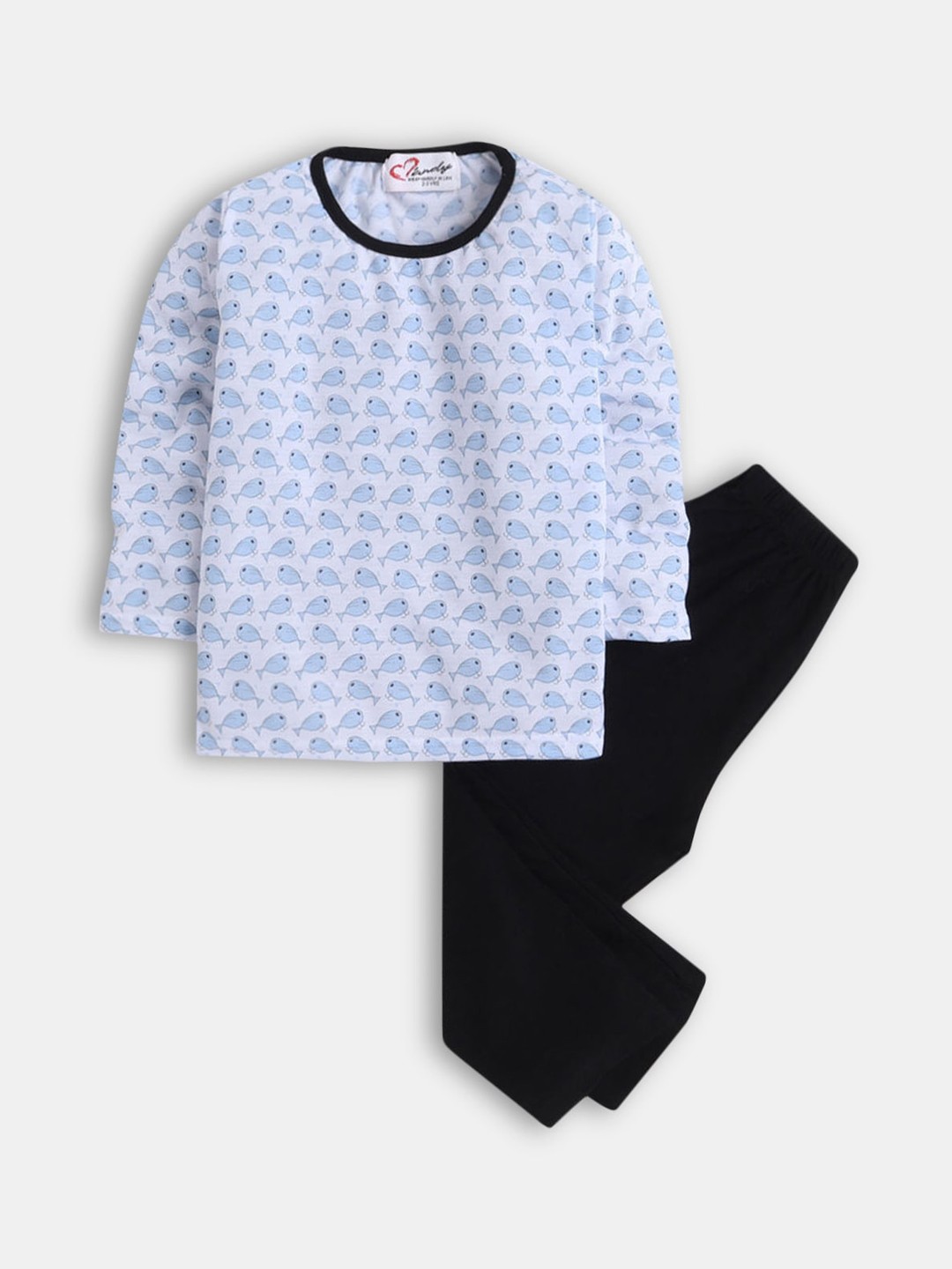

Hopscotch Girls White & Blue Printed Night suit