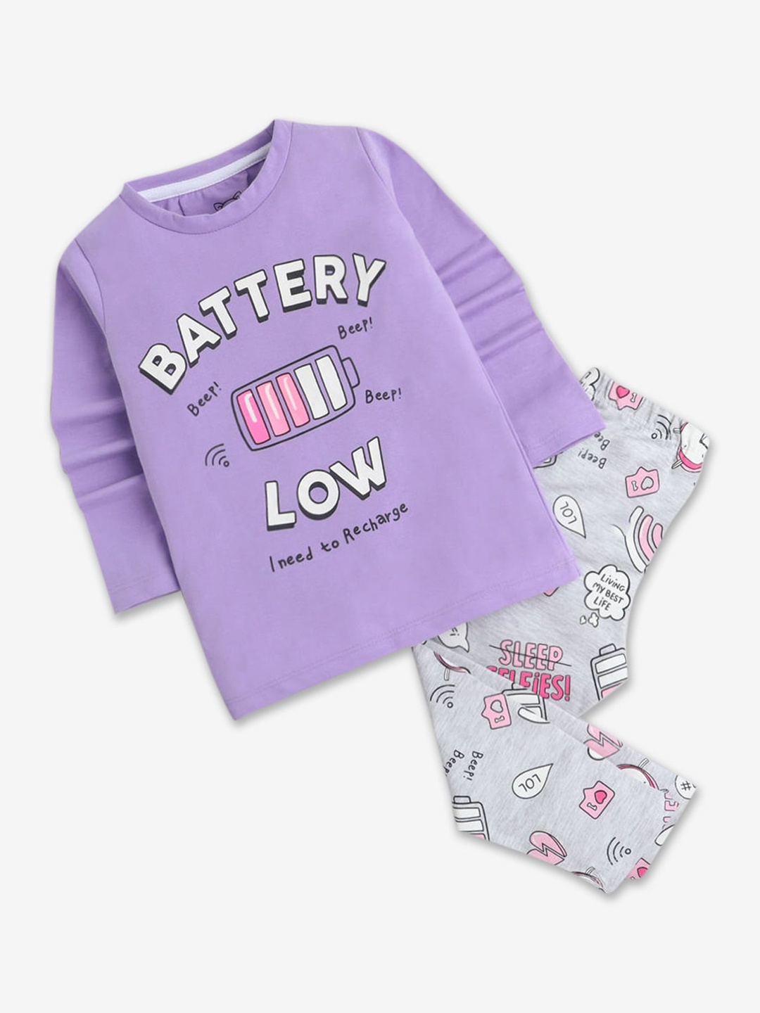 

Hopscotch Girls Purple & Grey Printed Night suit