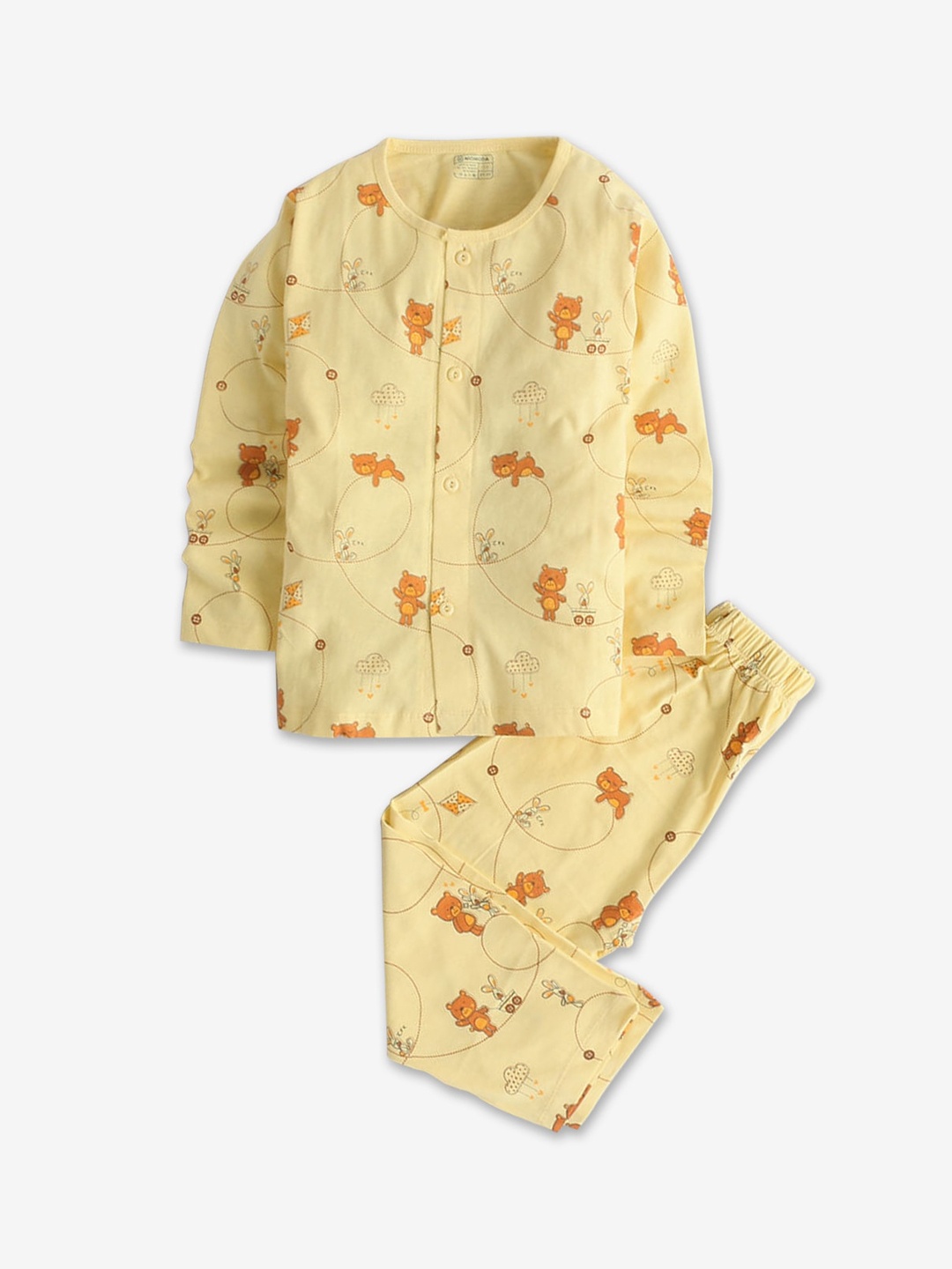 

Hopscotch Boys Yellow & Brown Printed Night suit