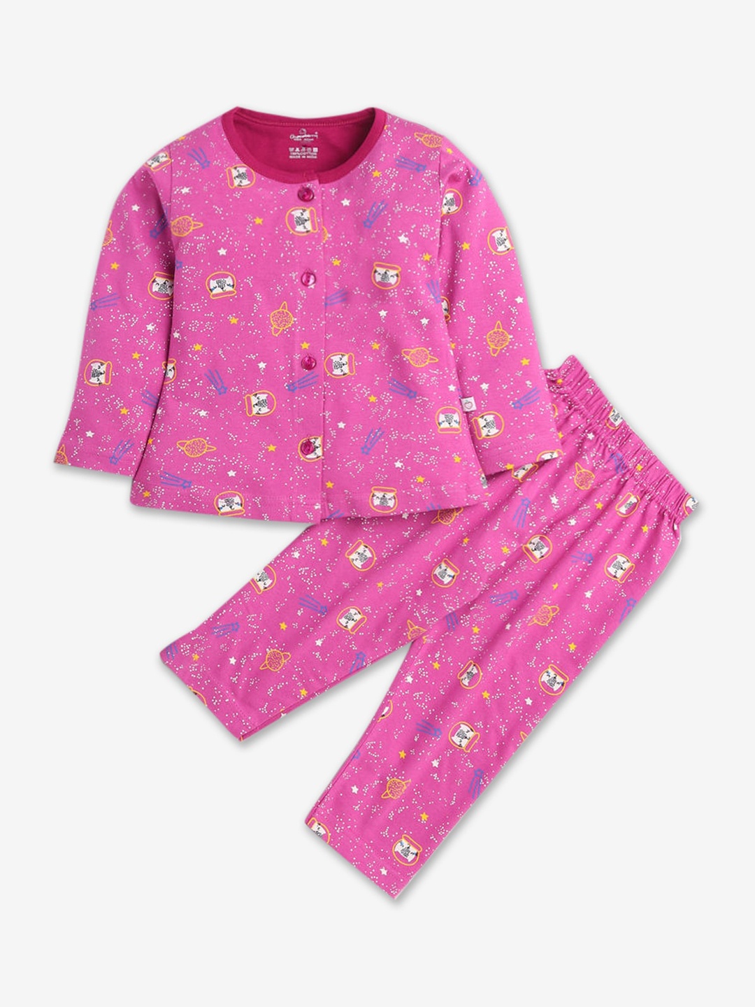 

Hopscotch Girls Pink & Green Printed Night suit