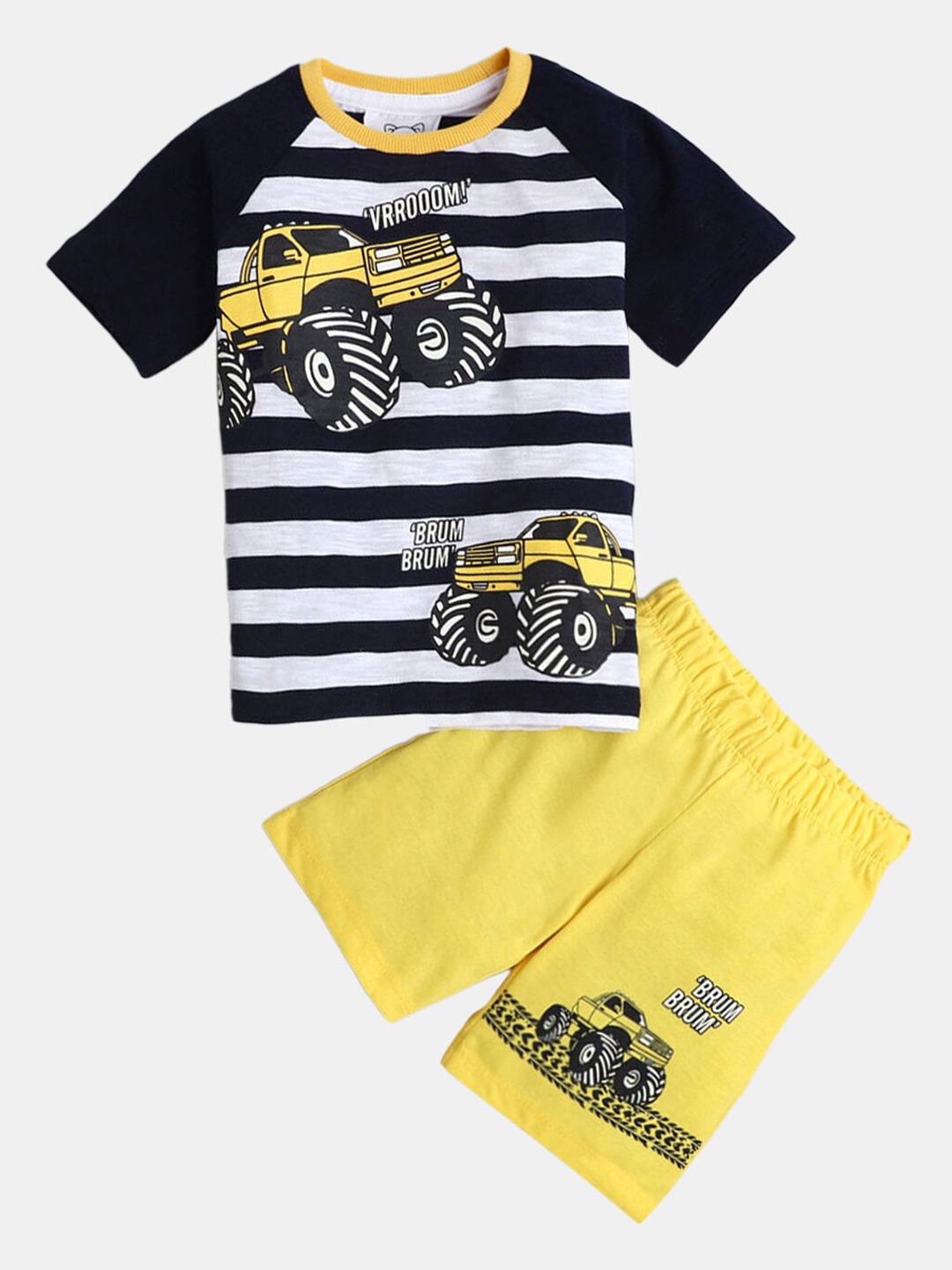 

Hopscotch Boys White & Black Printed T-shirt with Shorts