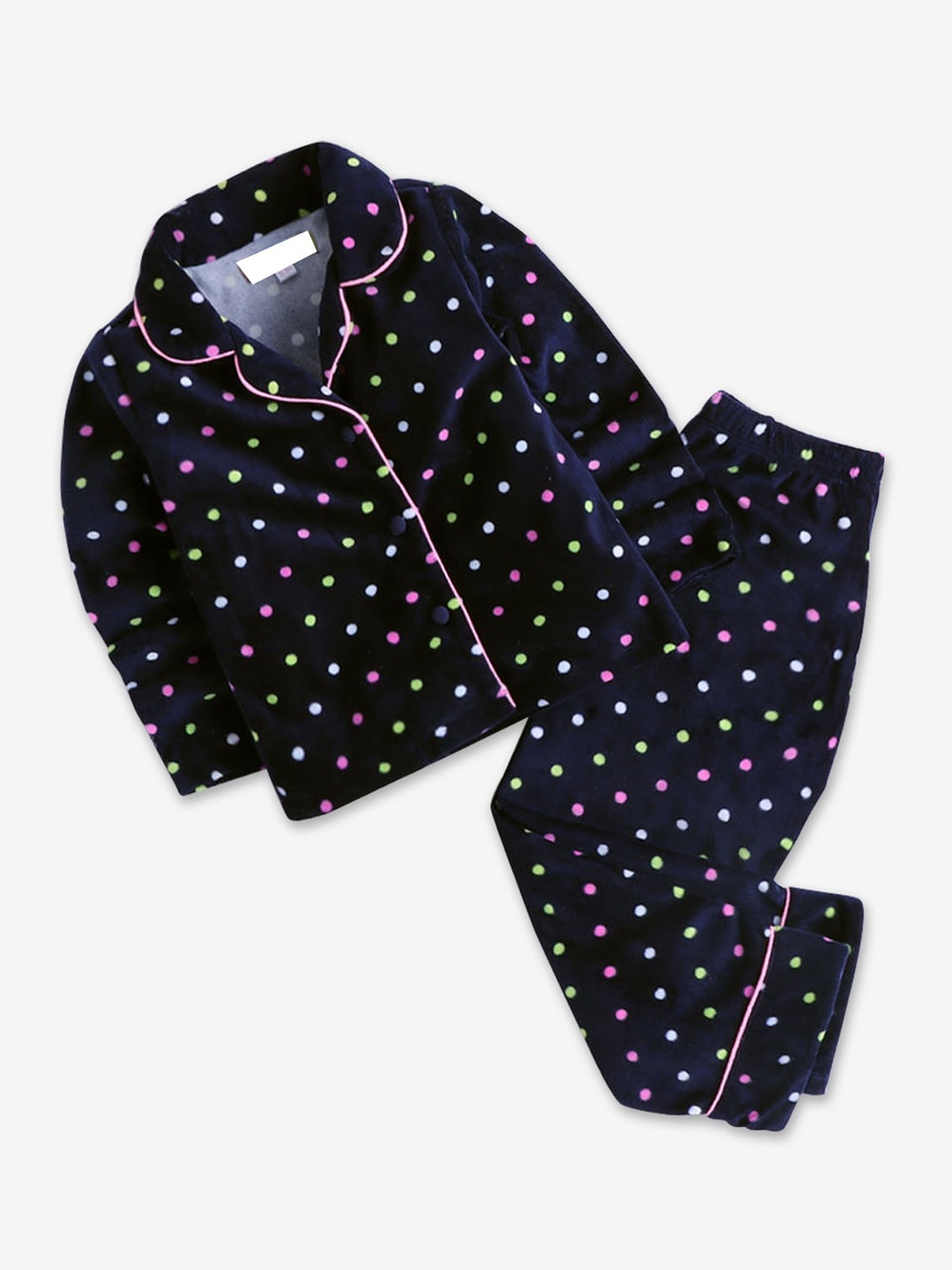 

Hopscotch Girls Navy Blue & White Printed Night suit