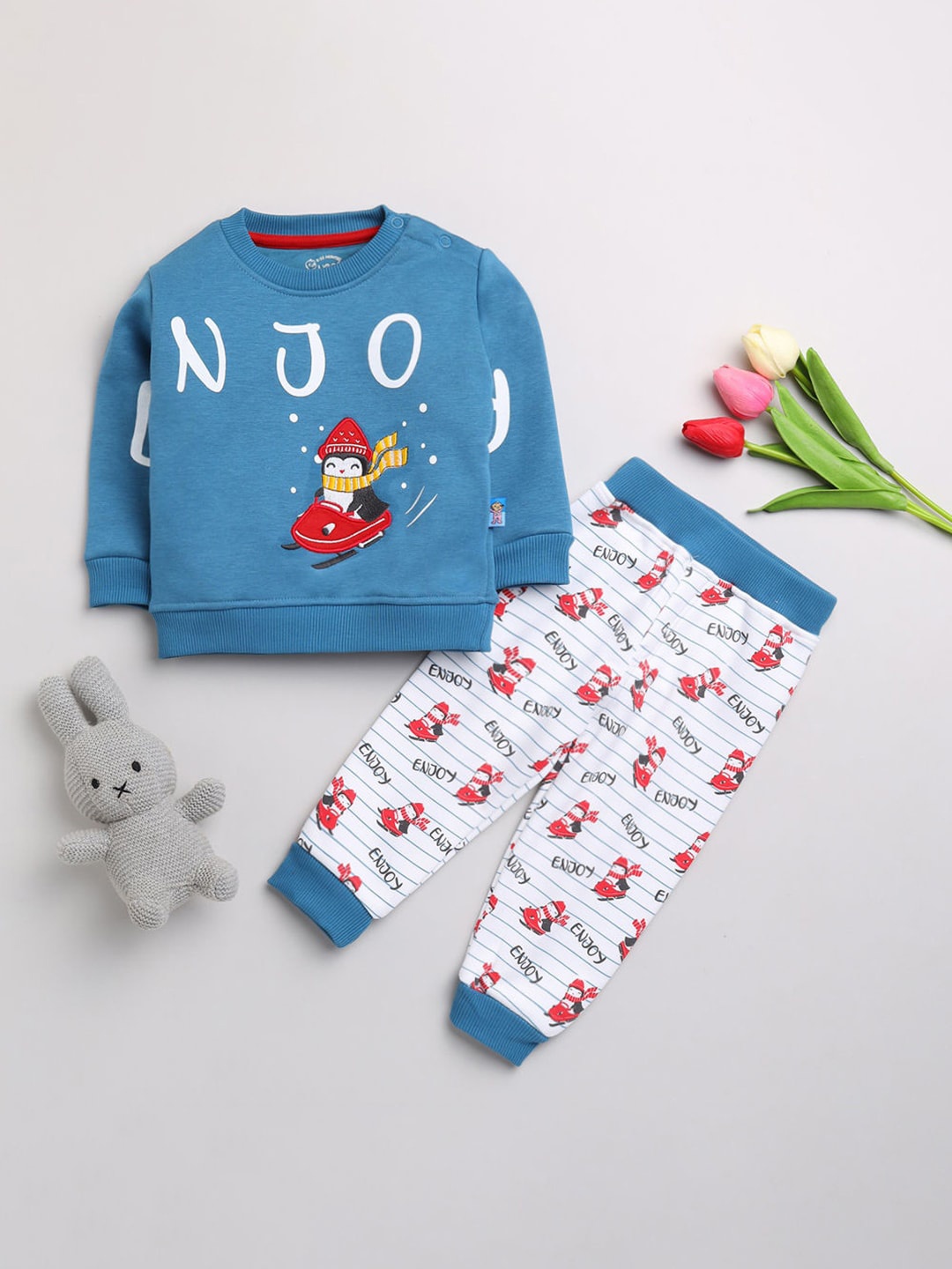 

Hopscotch Boys Blue & Red Graphic Printed Night suit