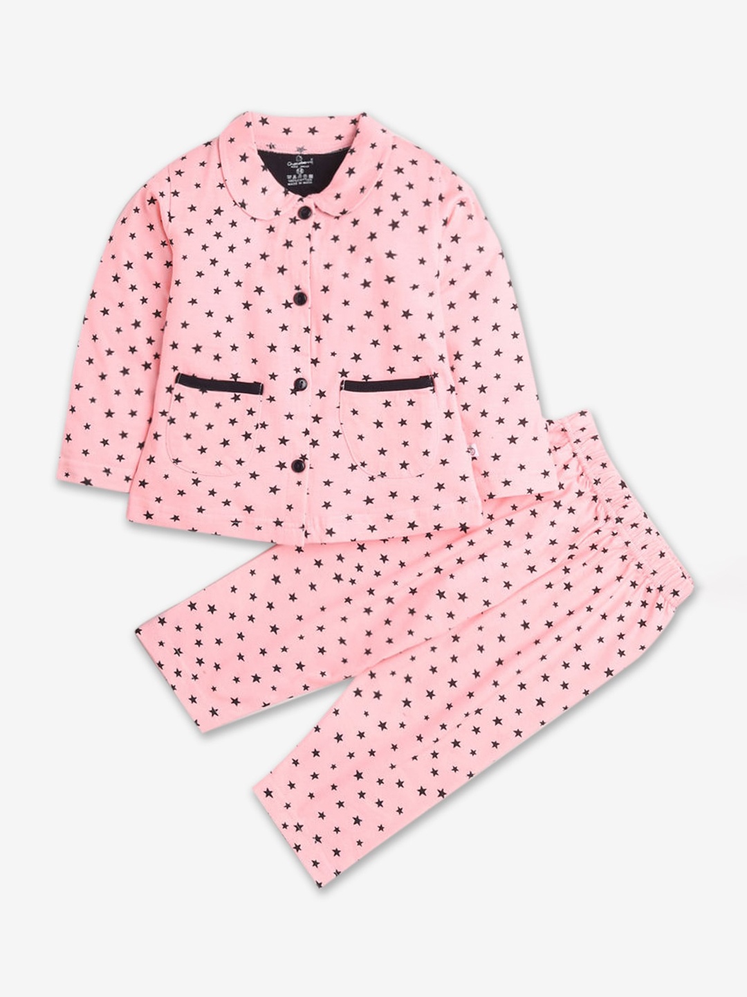

Hopscotch Girls Pink & Black Printed Night suit