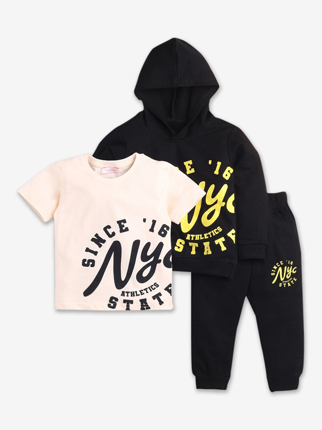 

Hopscotch Boys Black & Pink Printed Sweatshirt and Jogger Set