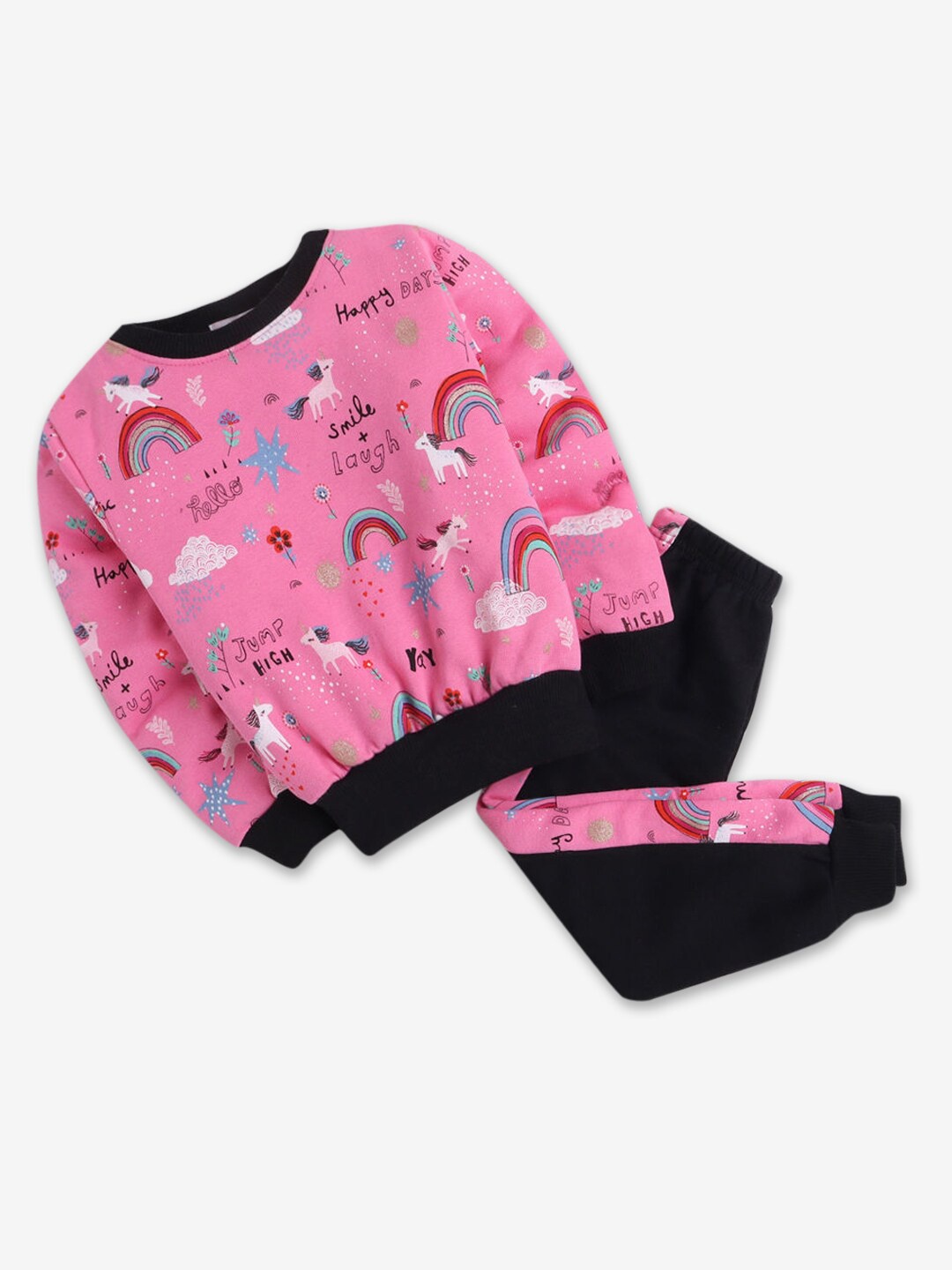 

Hopscotch Girls Pink & Black Printed Top with Trousers