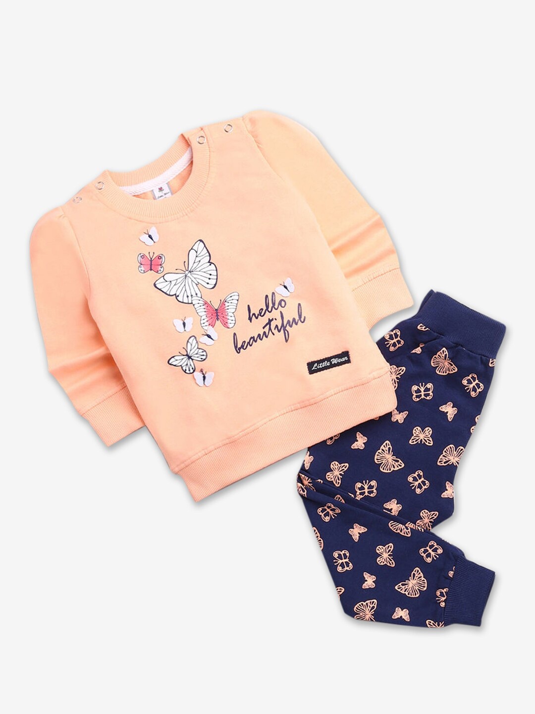 

Hopscotch Girls Orange & Black Pure Cotton Printed Top with Trouser Set