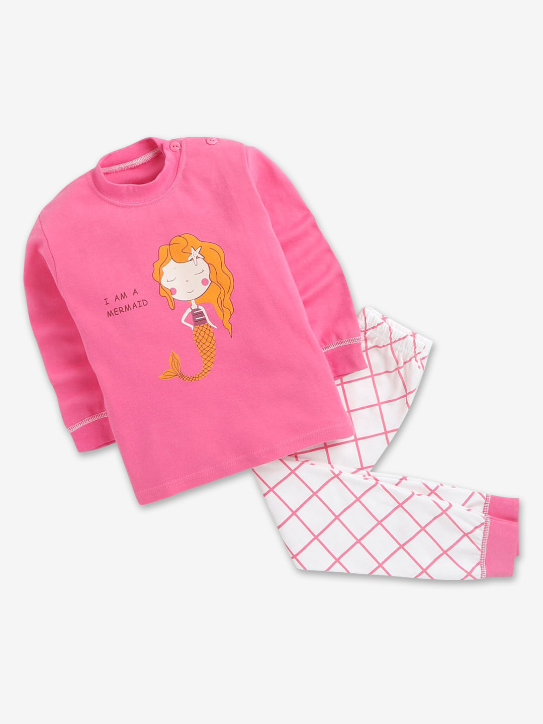 

Hopscotch Girls Pink & White Printed Night suit
