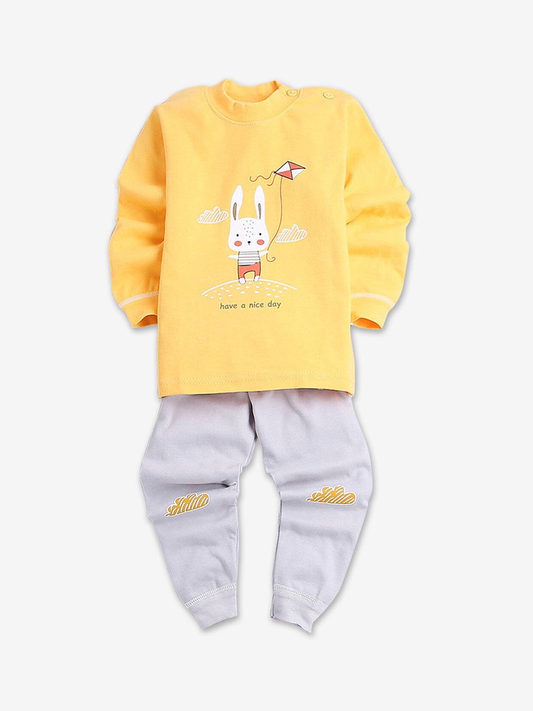 

Hopscotch Girls Yellow & Grey Printed Night suit