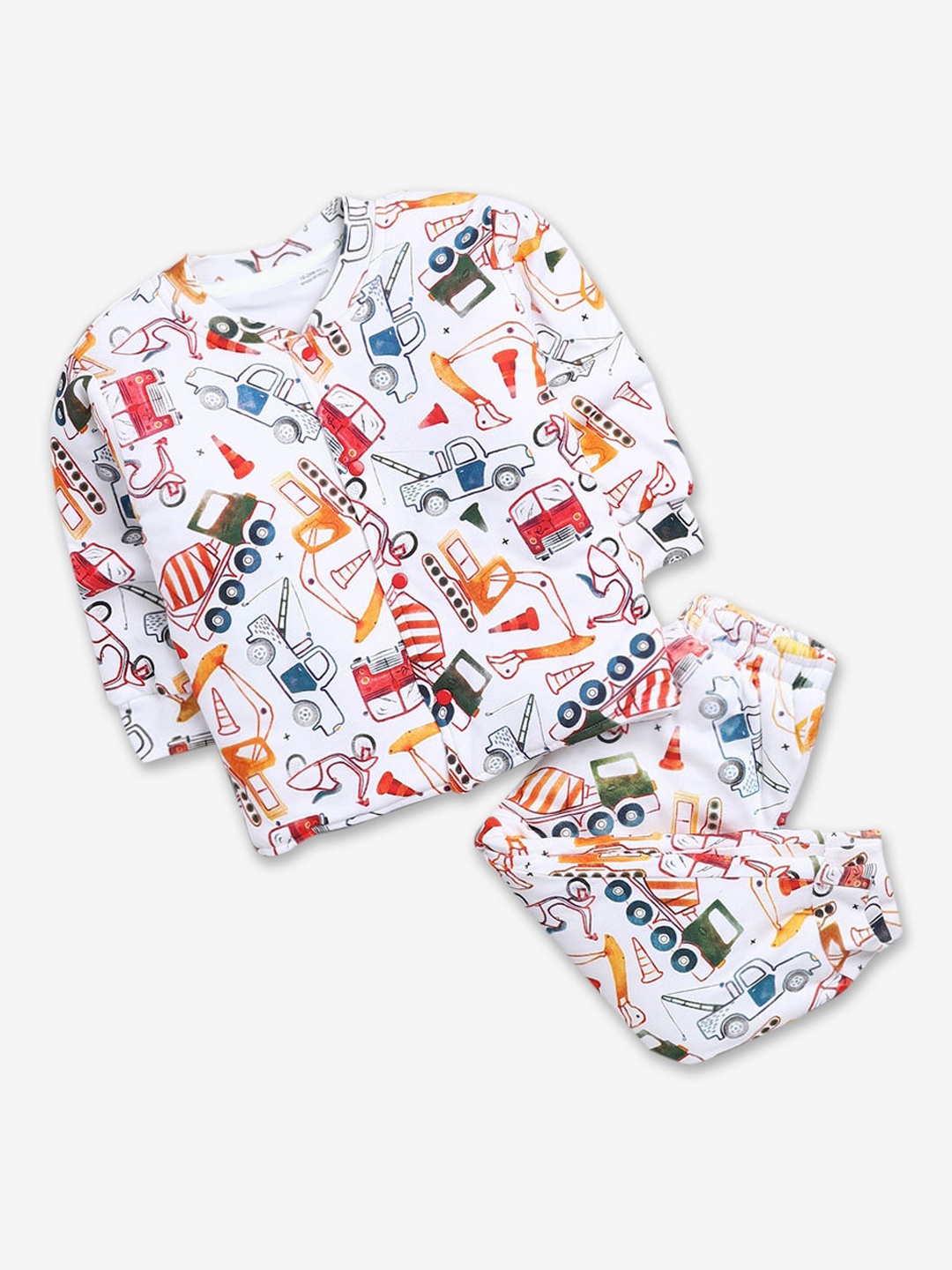 

Hopscotch Boys White & Red Printed Night suit